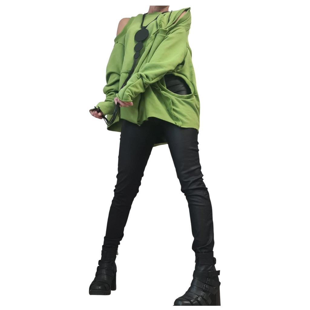 Pistachio Cotton Gothic Tunic | Asymmetrical Deconstructed Oversize Top | Avant Garde Style