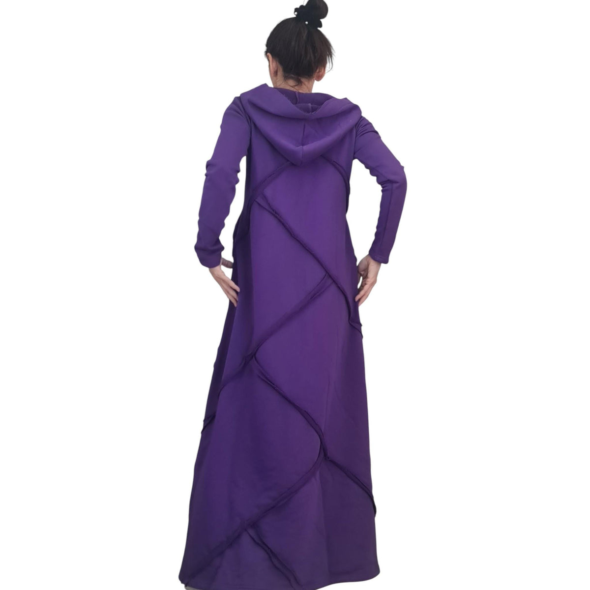 Dark Purple Hooded Maxi Dress Long Sleeve Avant Garde Handmade Womens Clothing