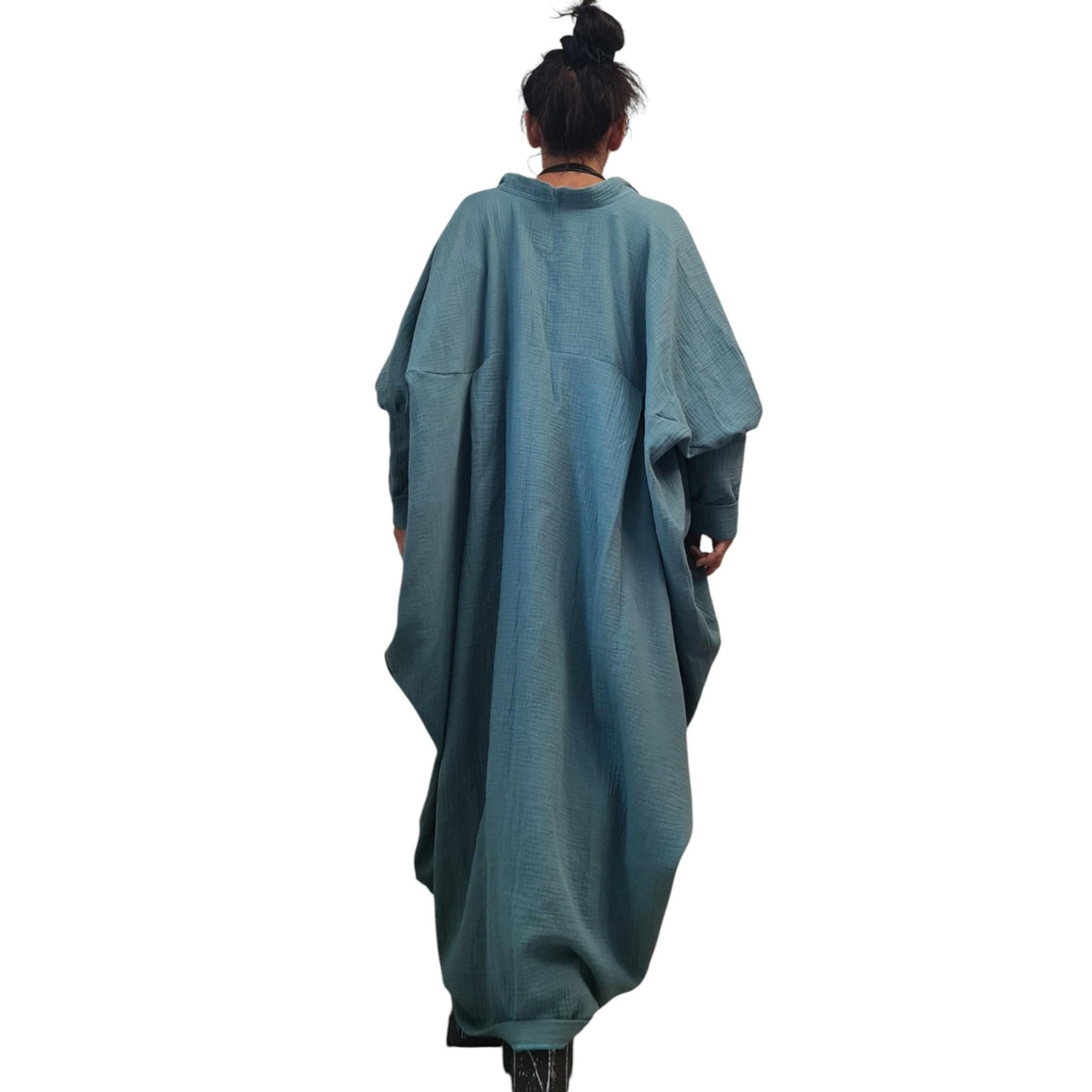 Dusty Teal Muslin Maxi Dress, Double Gauze, Oversized Cotton Kaftan, Boho Loungewear, Plus Size