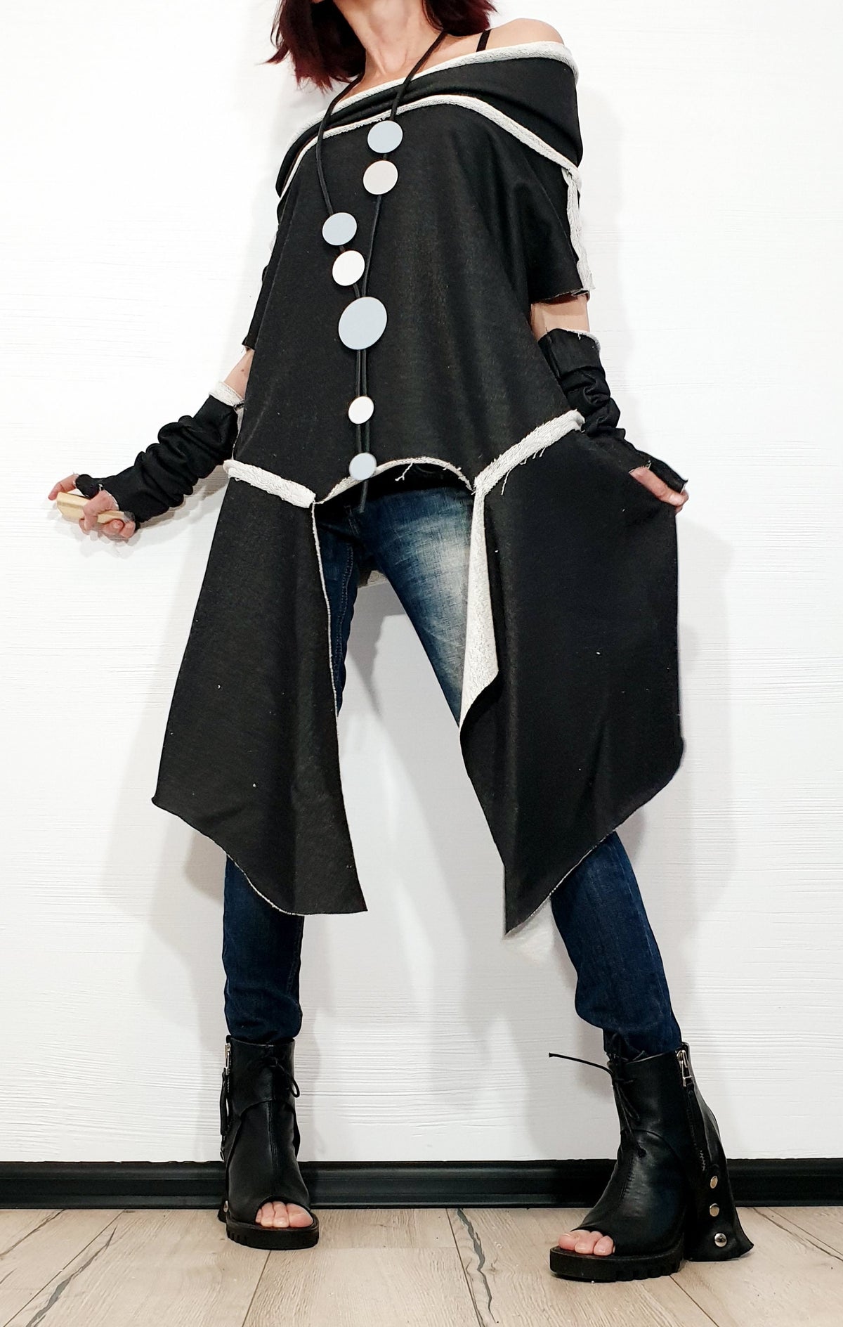 Asymmetric Cotton Tunic, One Shoulder Blouse, Loose Fit Separate Sleeves