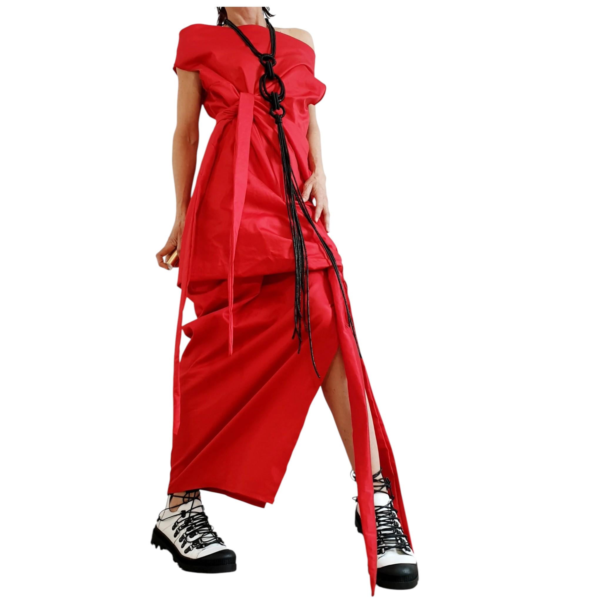 Red Extravagant Dress, Asymmetric Long Dress, Plus Size Clothing, Maxi Dress, Sleeveless Dress, One Shoulder Dress, Cocktail Dress