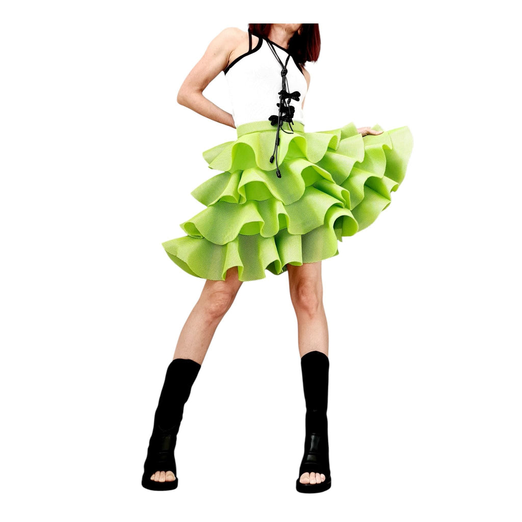 Handmade Green Neoprene Skirt – Asymmetrical Circle Tutu Skirt – Avant-Garde Cocktail Ball Skirt – Plus Size Available