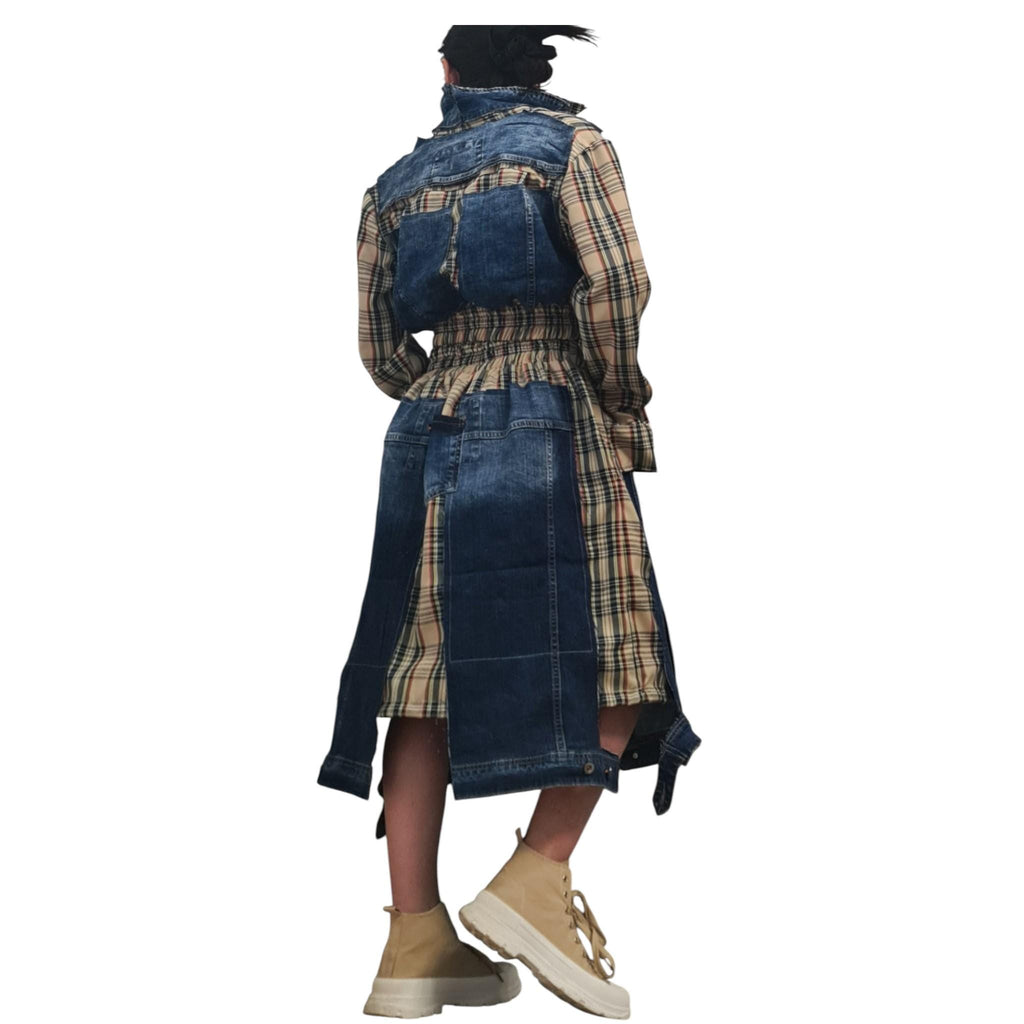 Cotton Denim Plaid Sweatshirt Skirt Set, Extravagant Women Costume