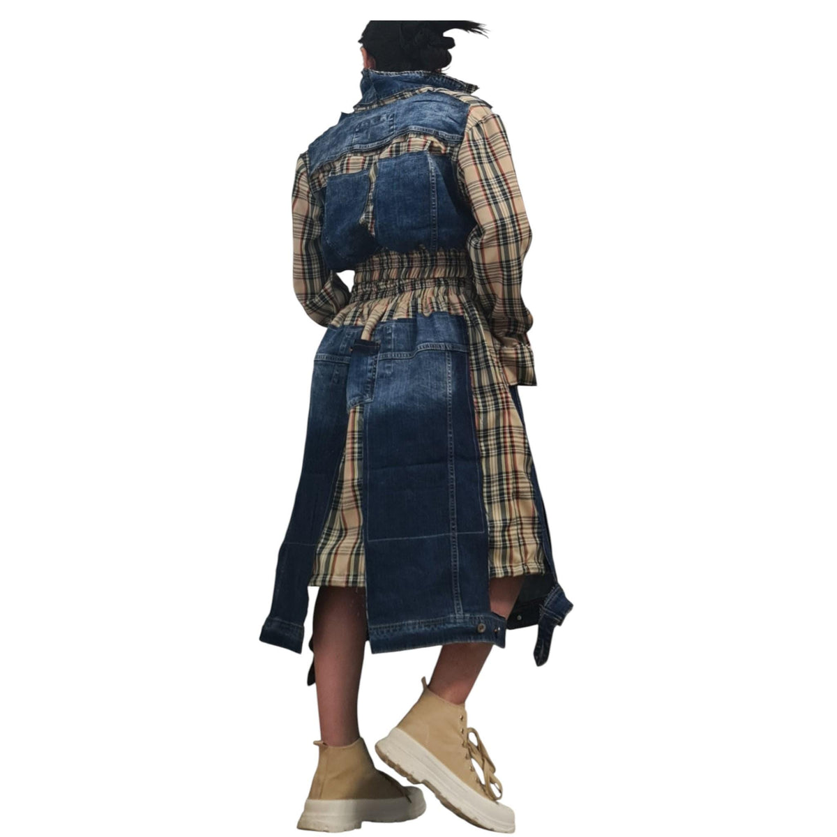 Cotton Denim Plaid Sweatshirt Skirt Set, Extravagant Women Costume