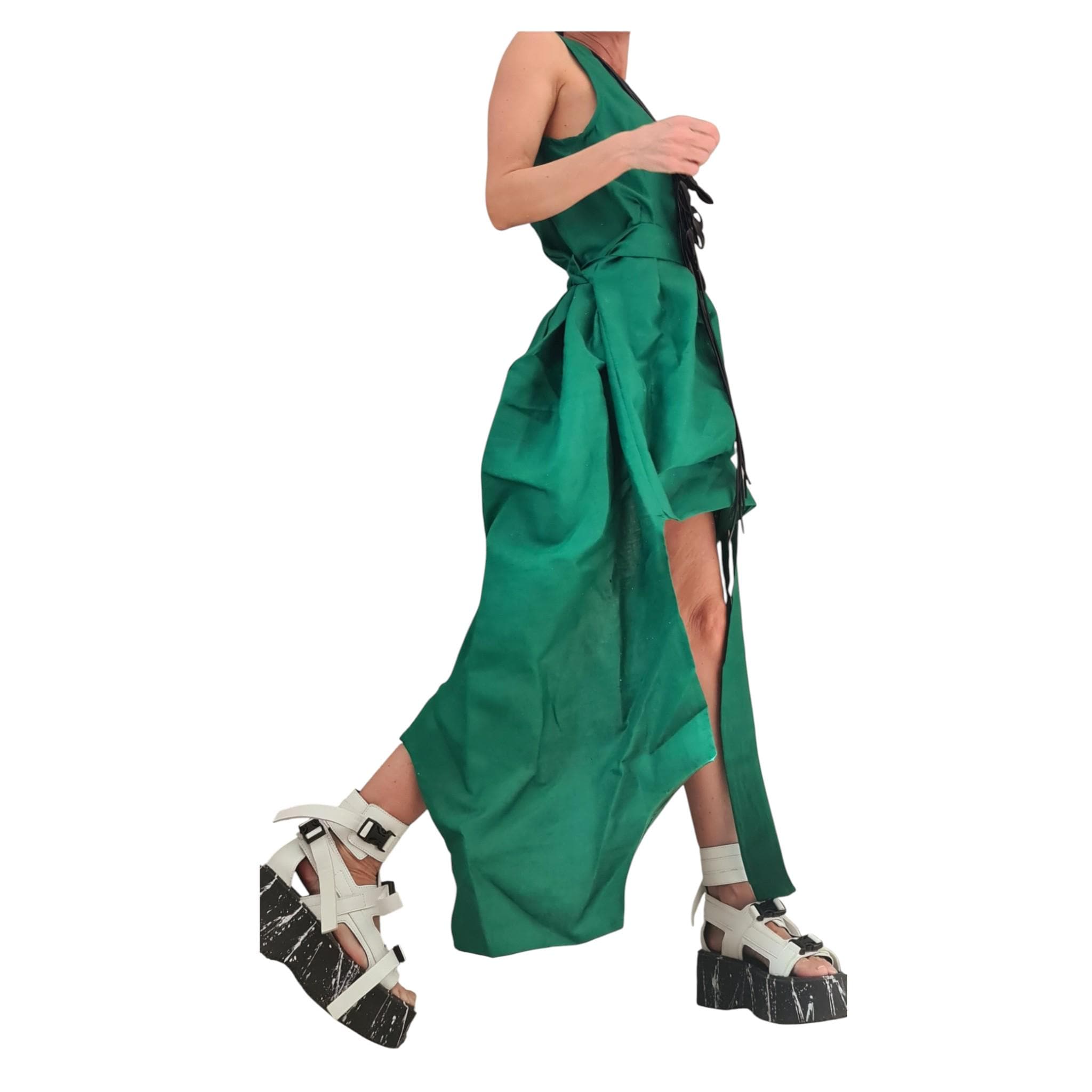 Green Linen Dress, High Low Asymmetric Design, Short Front Long Back, Sleeveless Linen Tunic