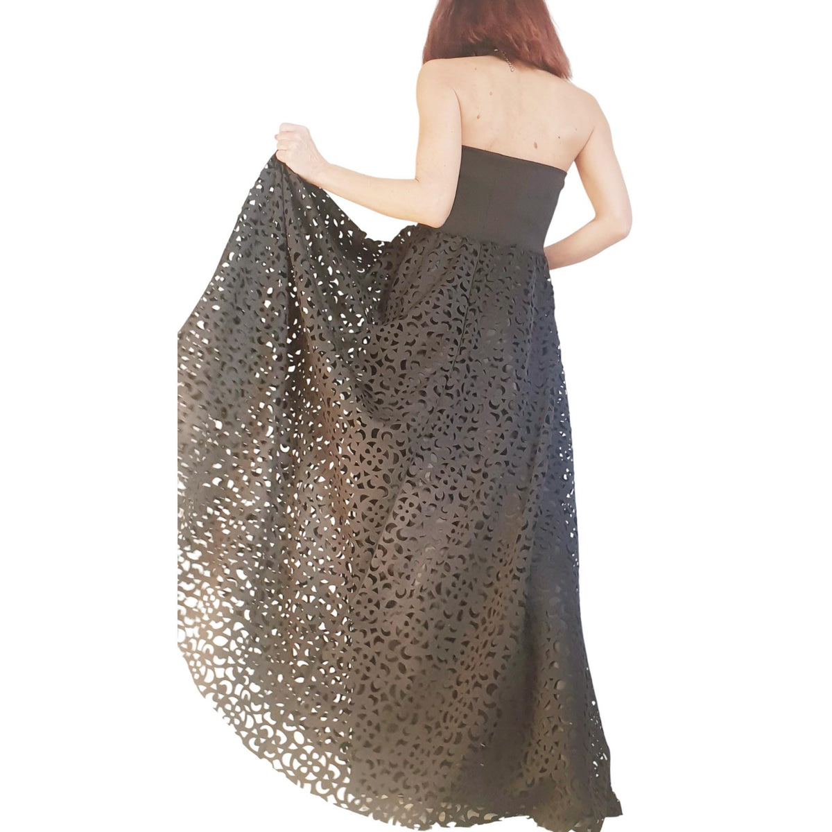 Avant-garde Black Gothic Maxi Skirt Dress, Neoprene Circle Skirt