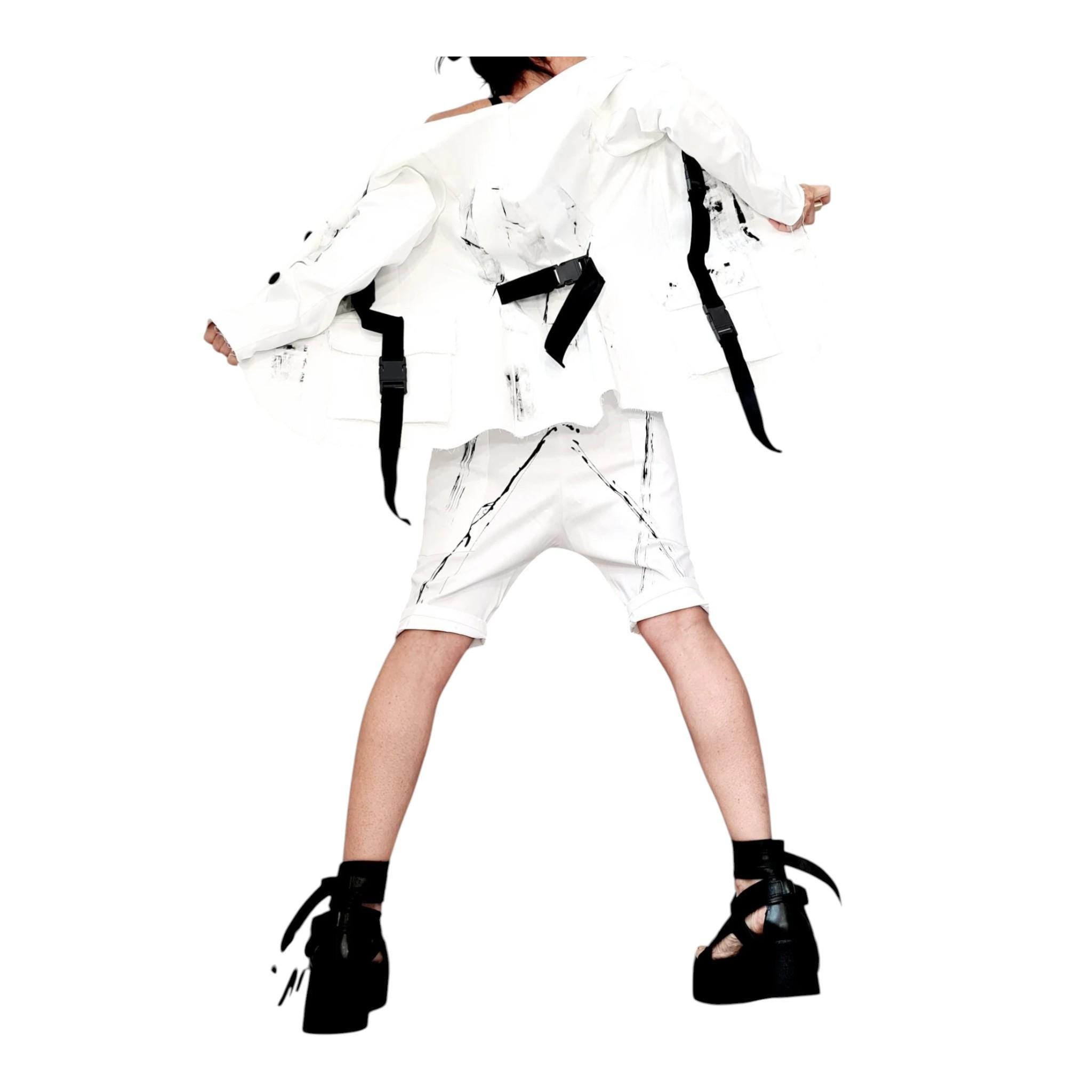 Asymmetrical White Denim Blazer, Avant Garde Blazer, Extravagant Jacket for Women