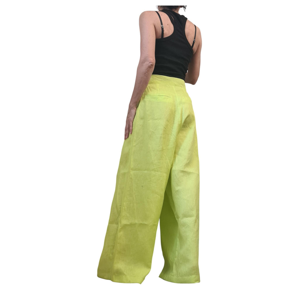 Lime Linen Drop Crotch Pants Womens Avant Garde Harem Trousers Designer Clothing