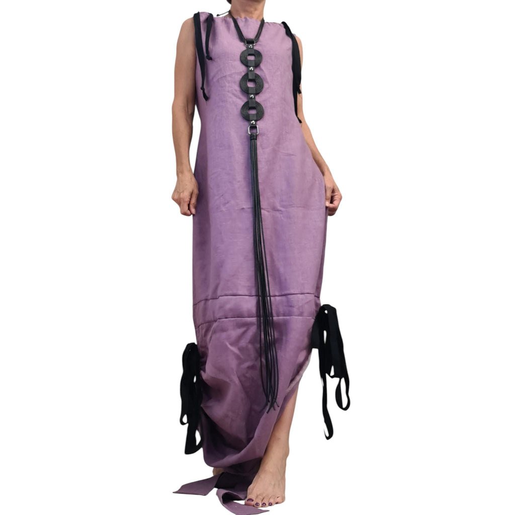 Lavender Linen Maxi Dress, Open Back, Asymmetric One Shoulder Design, Sleeveless Long Dress