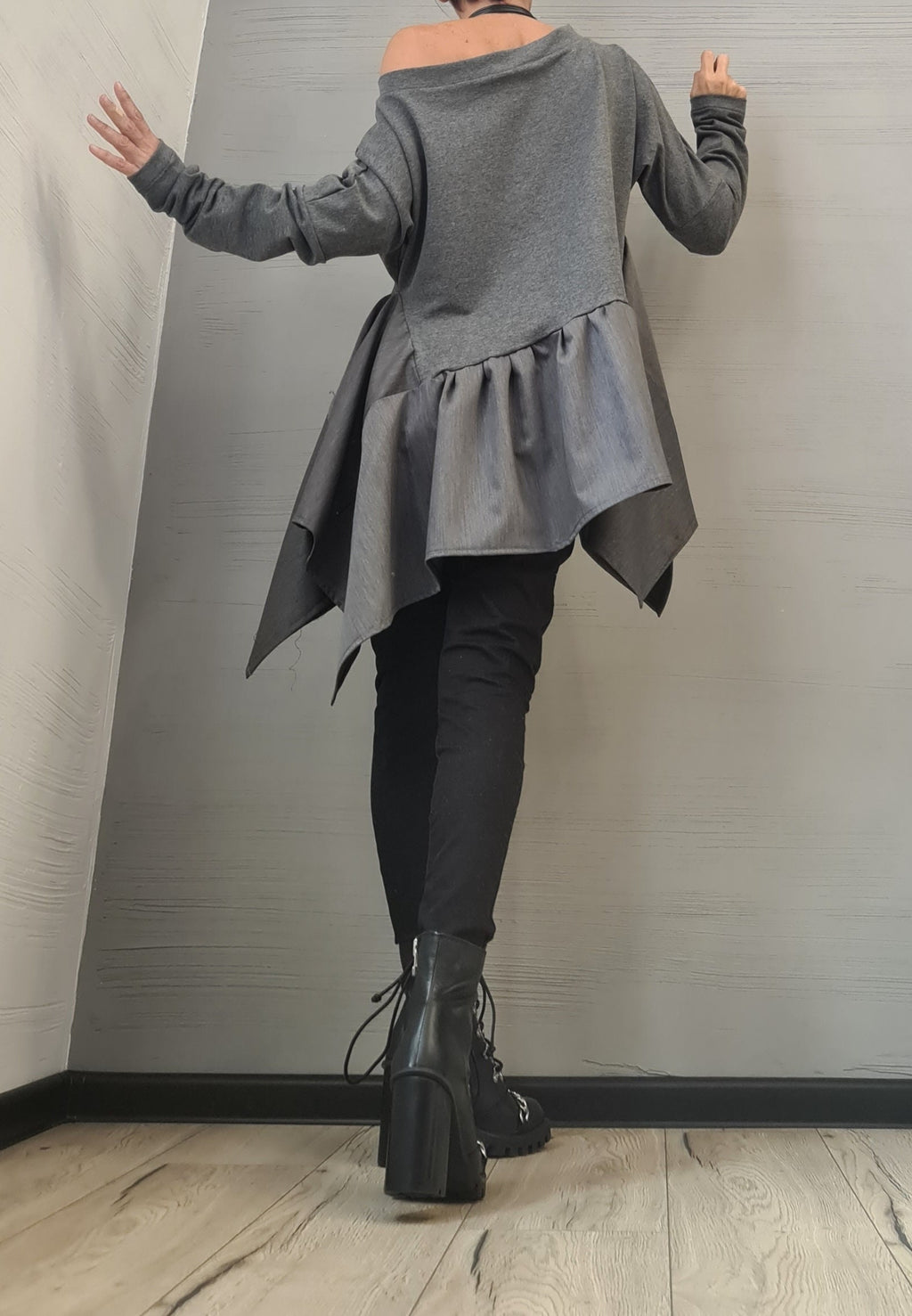 Asymmetric Deconstructed Blouse, Avant Garde Long Sleeve Top