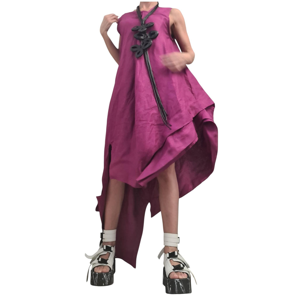 Plum Purple Linen Maxi Dress, Asymmetric Oversized Sleeveless Dress