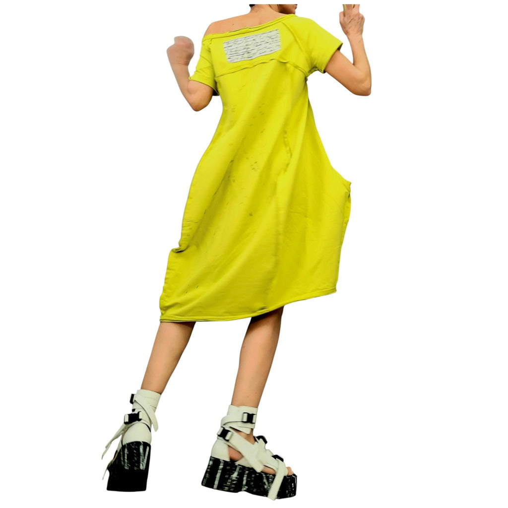 Pistachios Asymmetric Cotton Dress – Loose Fit Handmade Summer Tunic with Pockets