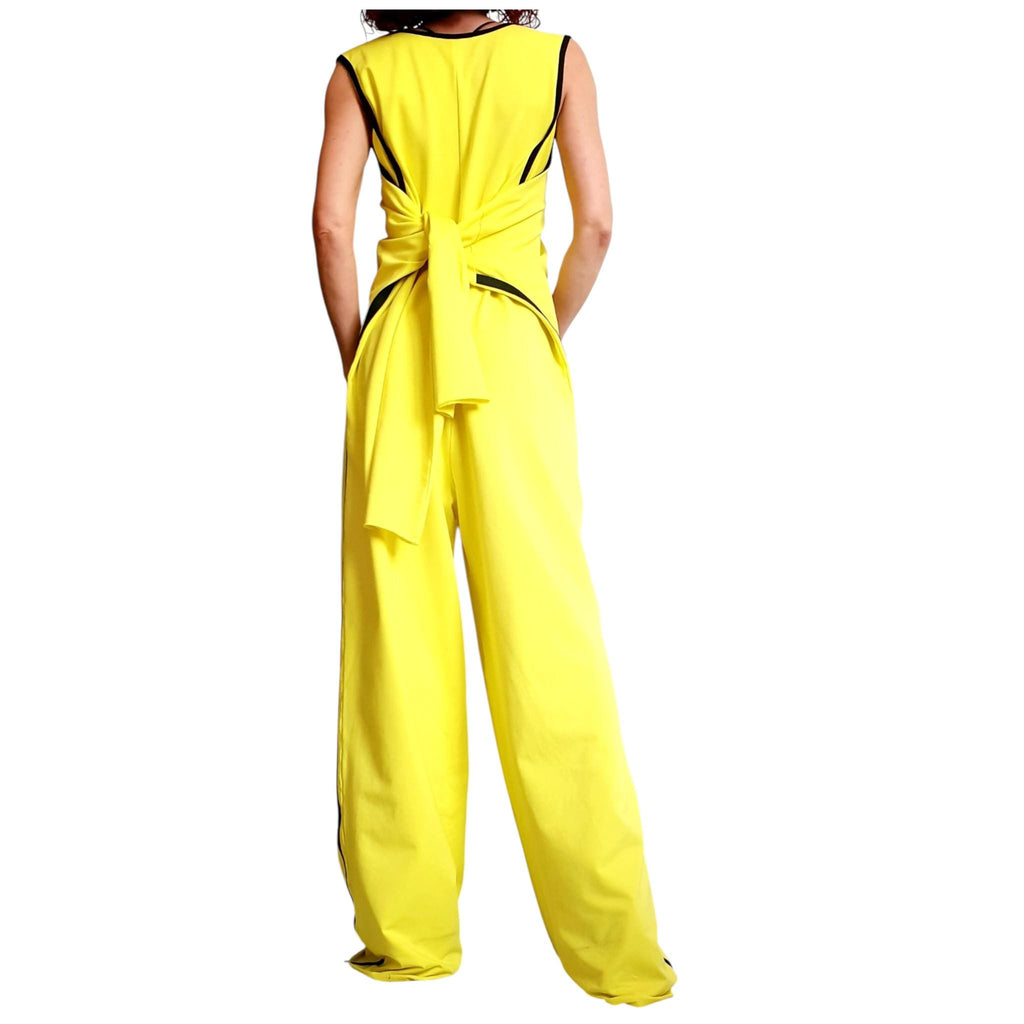 Yellow Harem Jumpsuit, Asymmetric Wide Leg Overall, Sleeveless Women Clothing, Plus Size Outfit