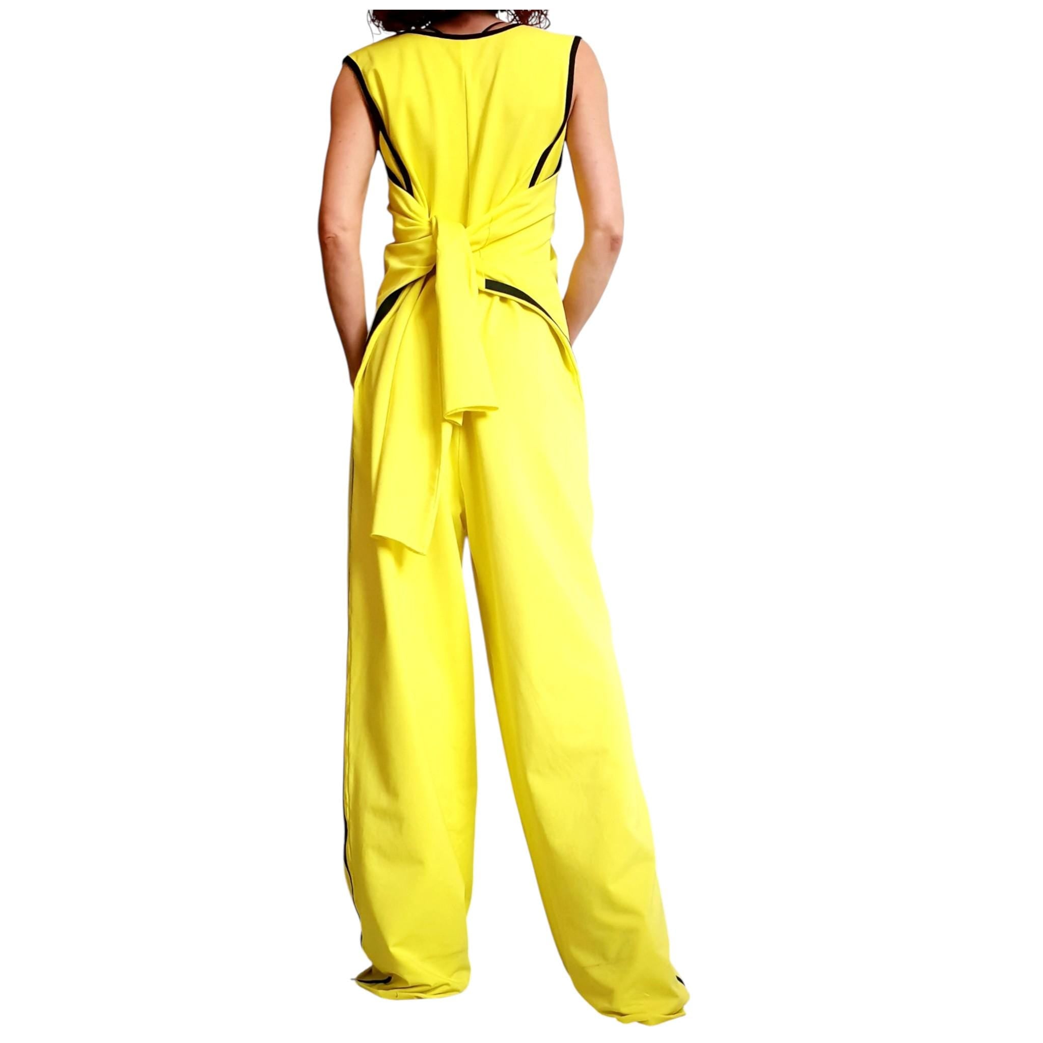 Yellow Harem Jumpsuit, Asymmetric Wide Leg Overall, Sleeveless Women Clothing, Plus Size Outfit
