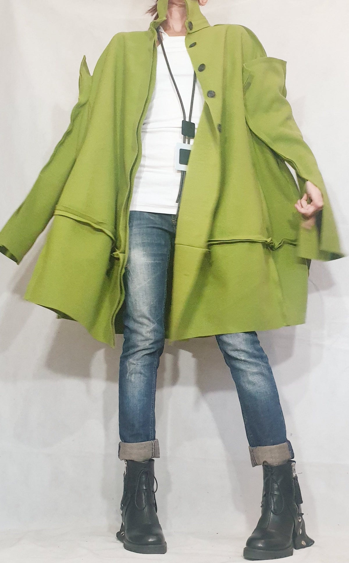Red Wool Oversized Coat, Knee Length Plus Size Jacket, Deconstructed Sleeves