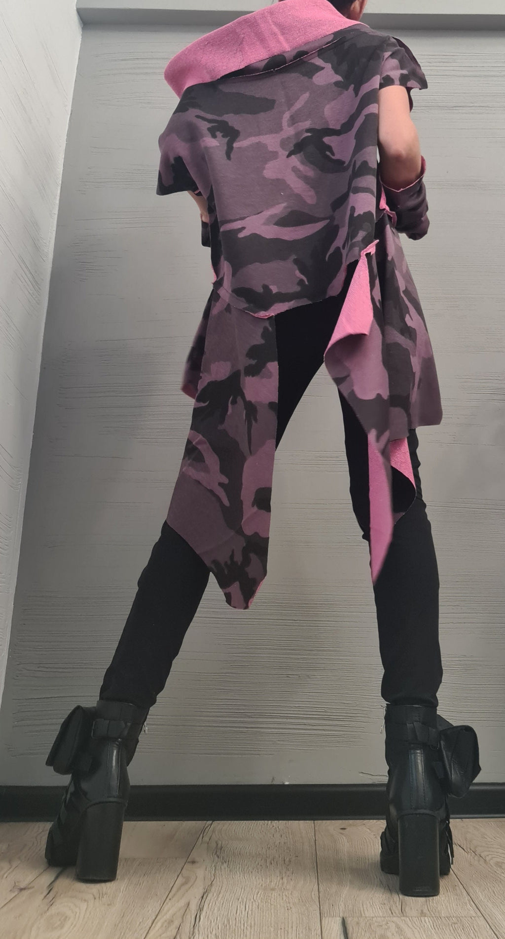Military Purple Cotton Tunic | Asymmetric One Shoulder Design, Separate Sleeves