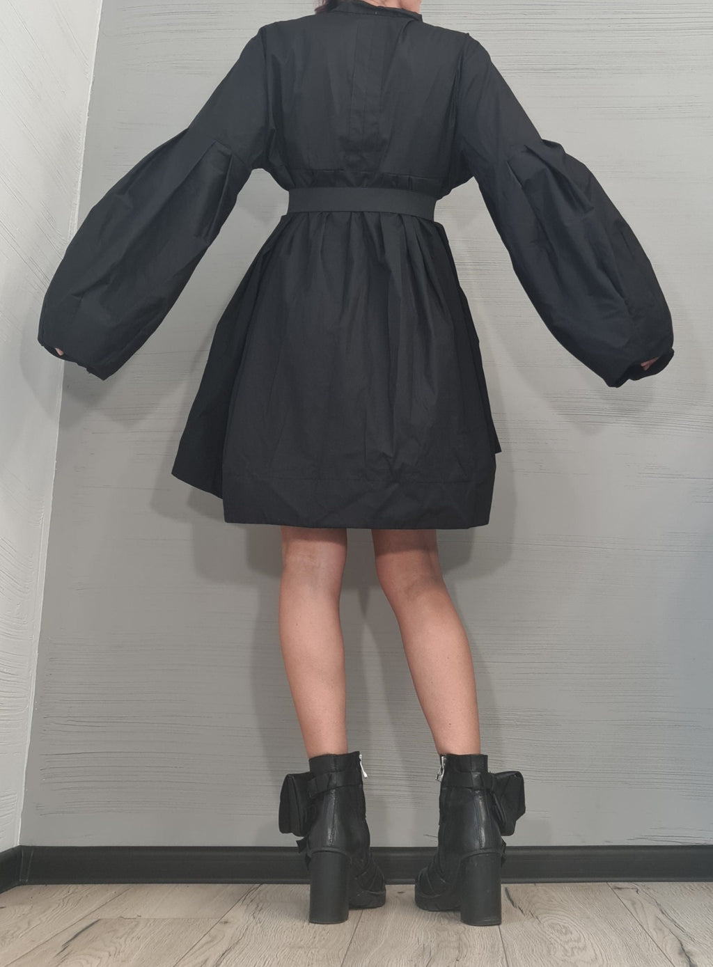 Black Asymmetric Gothic Tunic, Extravagant Sleeve, Oversize Shirt, Loose Midi Dress