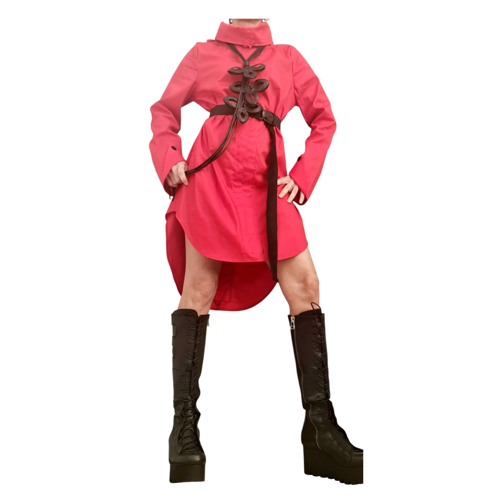 Red Asymmetric Shirt, Designer Oversized Tunic Avant Garde Clothing, Dress for Women