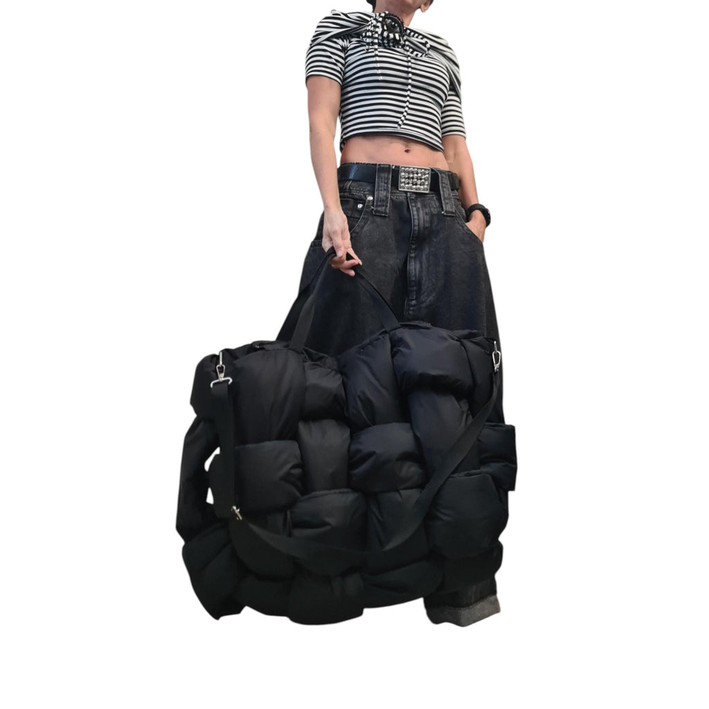 Avant Garde Puffy Shoulder Bag, Black Oversize Quilted Tote