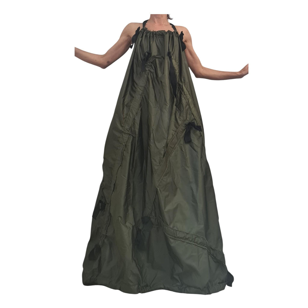 Military green Maxi Dress, Bare back, Sleeveless Extravagant Dress