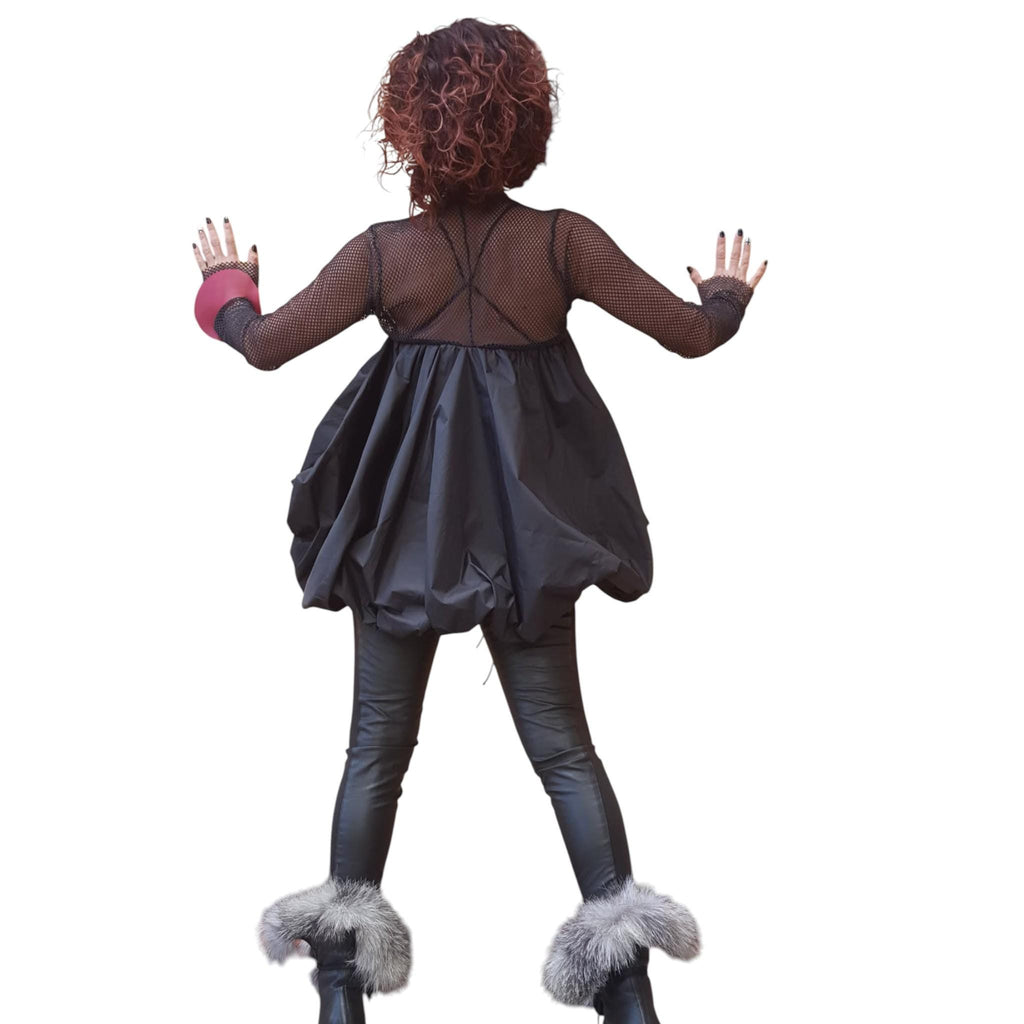 Asymmetric Tunic, Avant Garde Deconstructed Oversize Top, Black Artistic Blouse Mesh Sleeves, Handmade Clothing