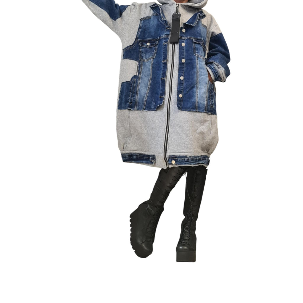 Purple Avant Garde Denim Hoodie, Oversized Cotton Sweatshirt, Designer Streetwear for Women