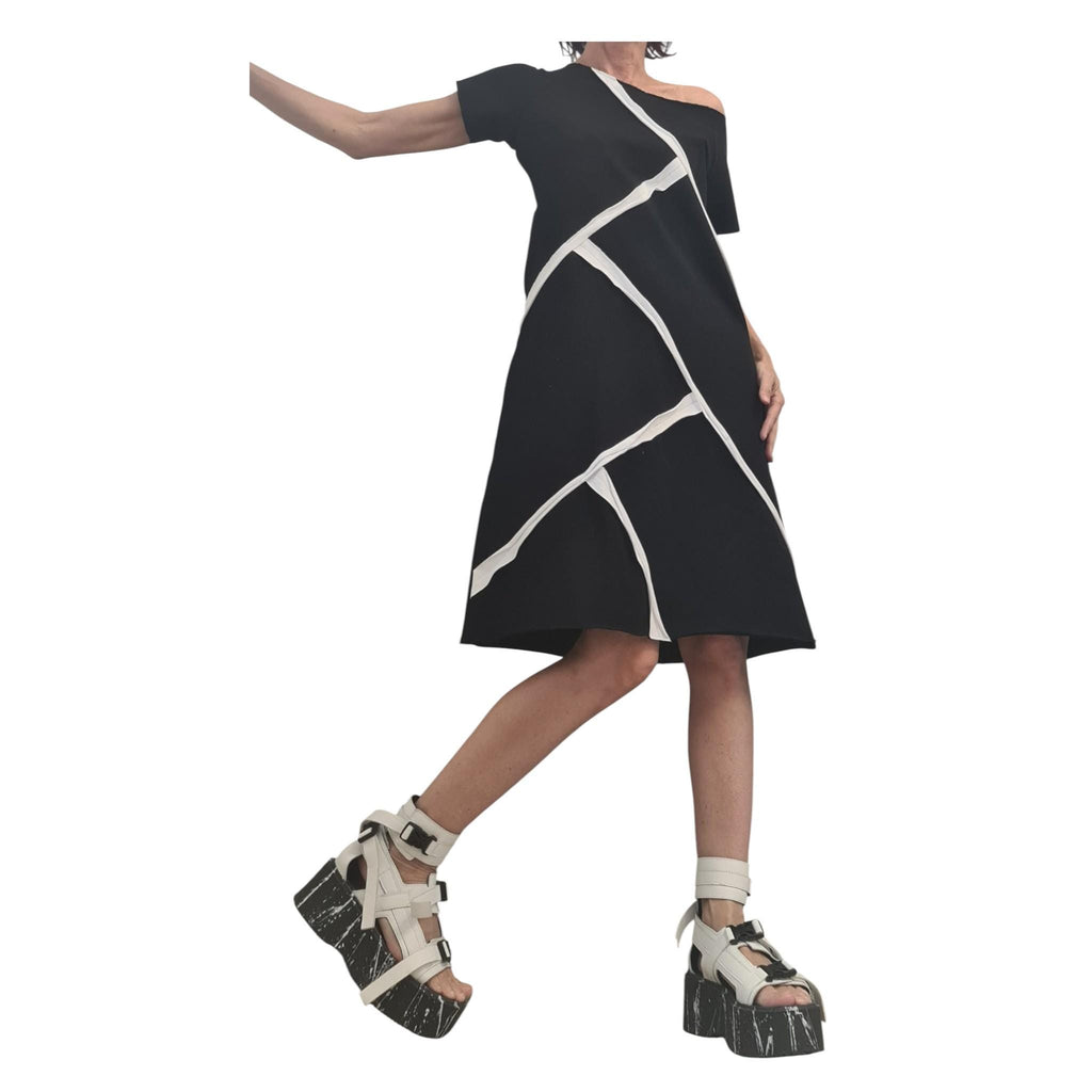 Black Extravagant Dress, One Shoulder Dress, Tunic Dress, Plus Size Clothing, Blouson Dress, Asymmetric Dress, Short sleeve