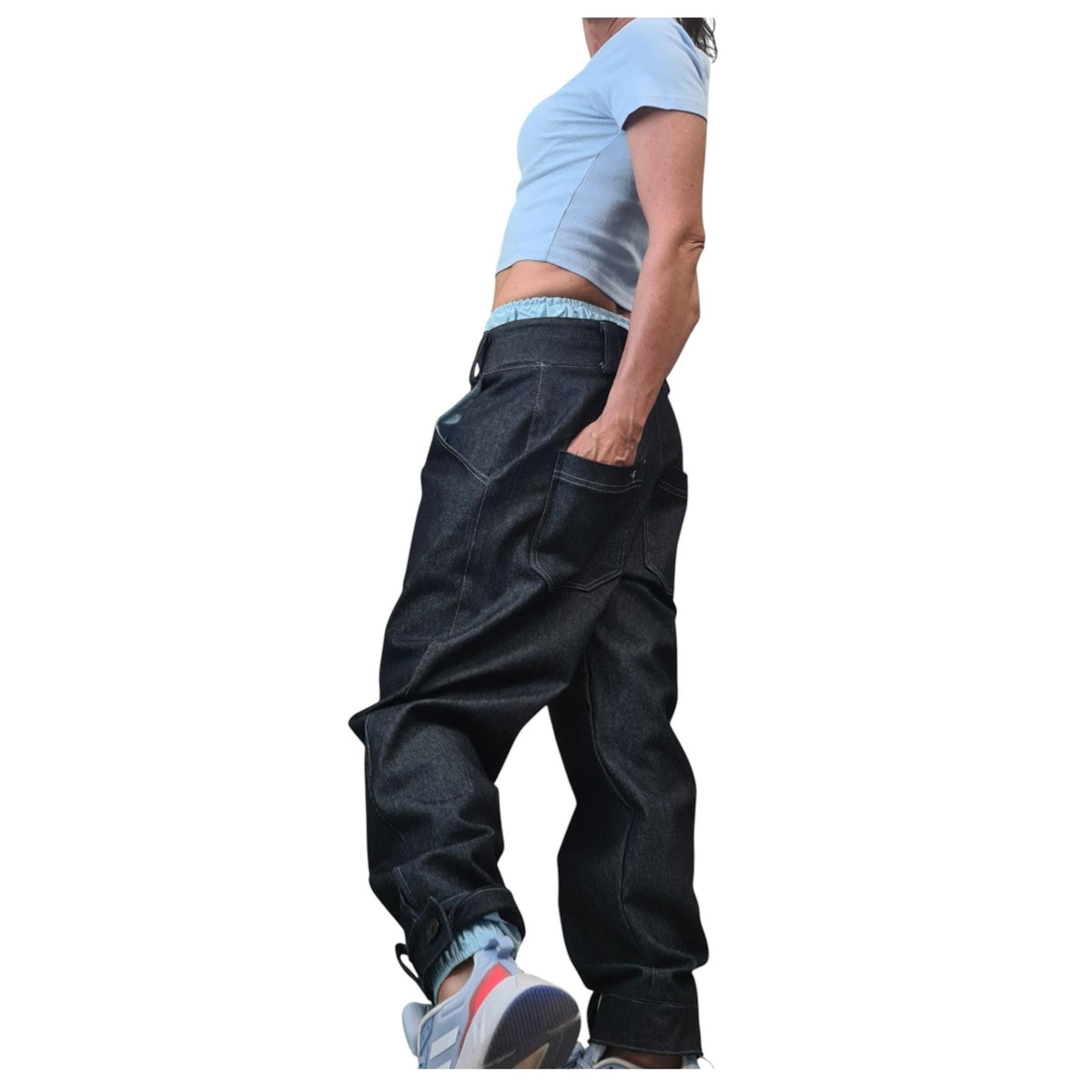 Extravagant Denim Harem Pants, Avant Garde Women's Trousers