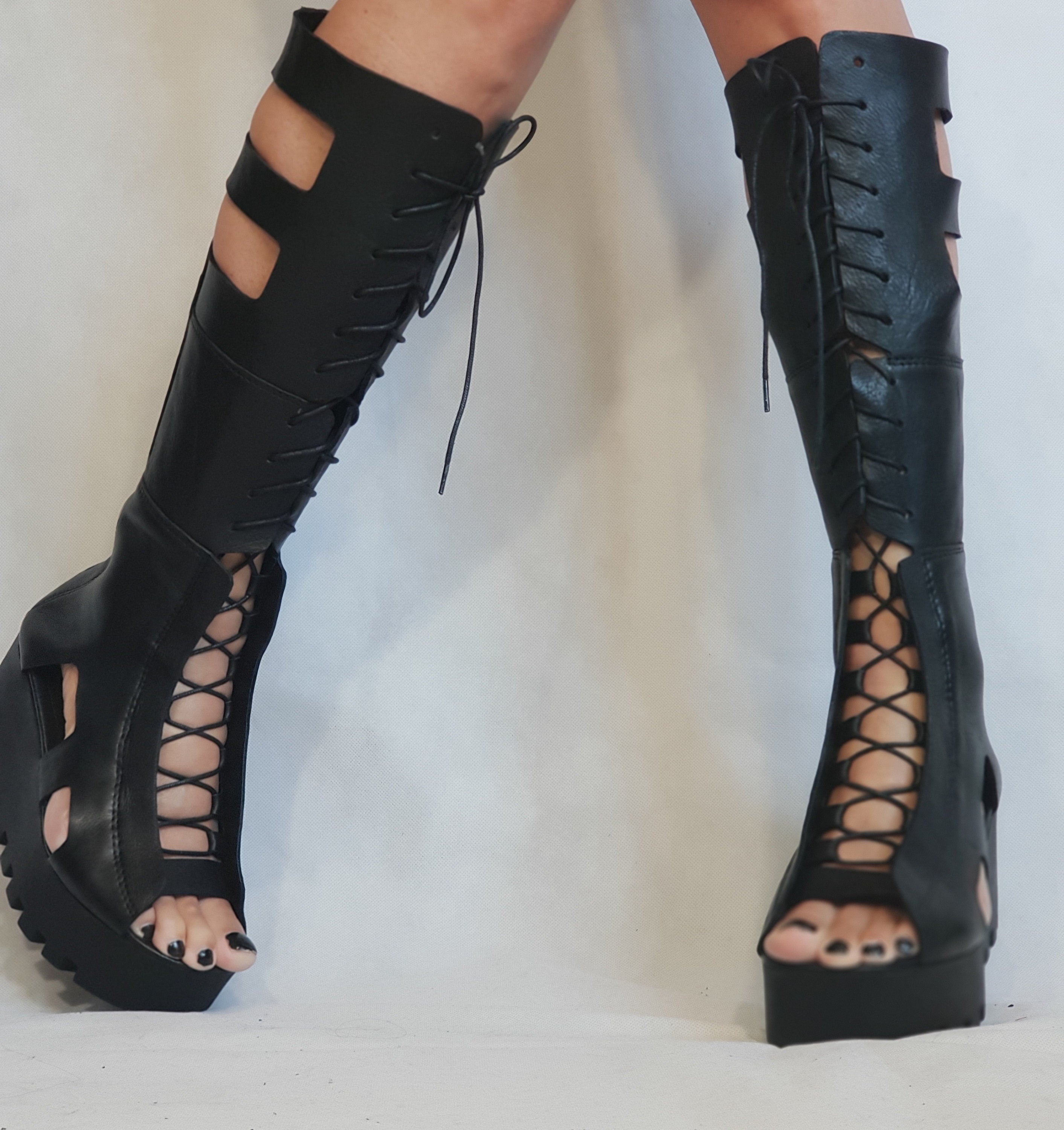 Silver Leather Gladiator Sandals, High Platform Sandals, Women Platform Boots, Gothic Shoes, Leather Wedges