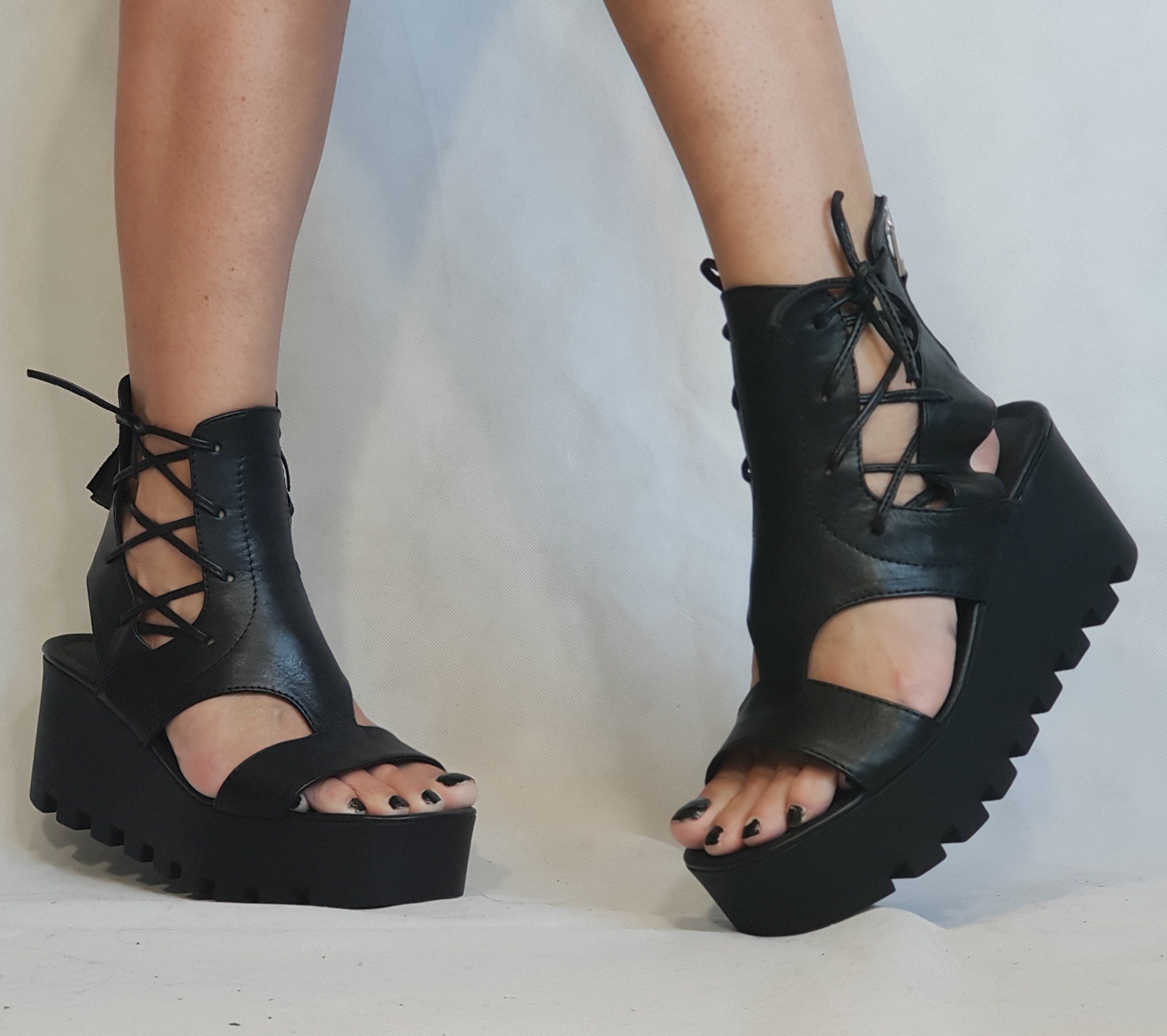 Leather Shoes, Platform Shoes, Gothic Sandals, Steampunk Shoes, Platform Sandals, Black Wedges, Gothic Shoes, Black Leather Sandals, Strappy