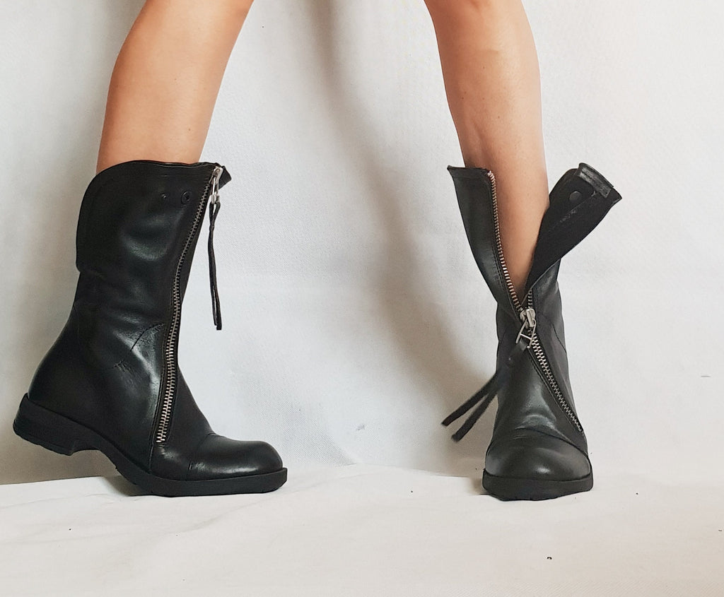 Black Leather Shoes, Gothic Booties, All seasons, Leather Ankle Boots, Flat Shoes, Steampunk Boots, Grunge Shoes, Comfortable Shoes