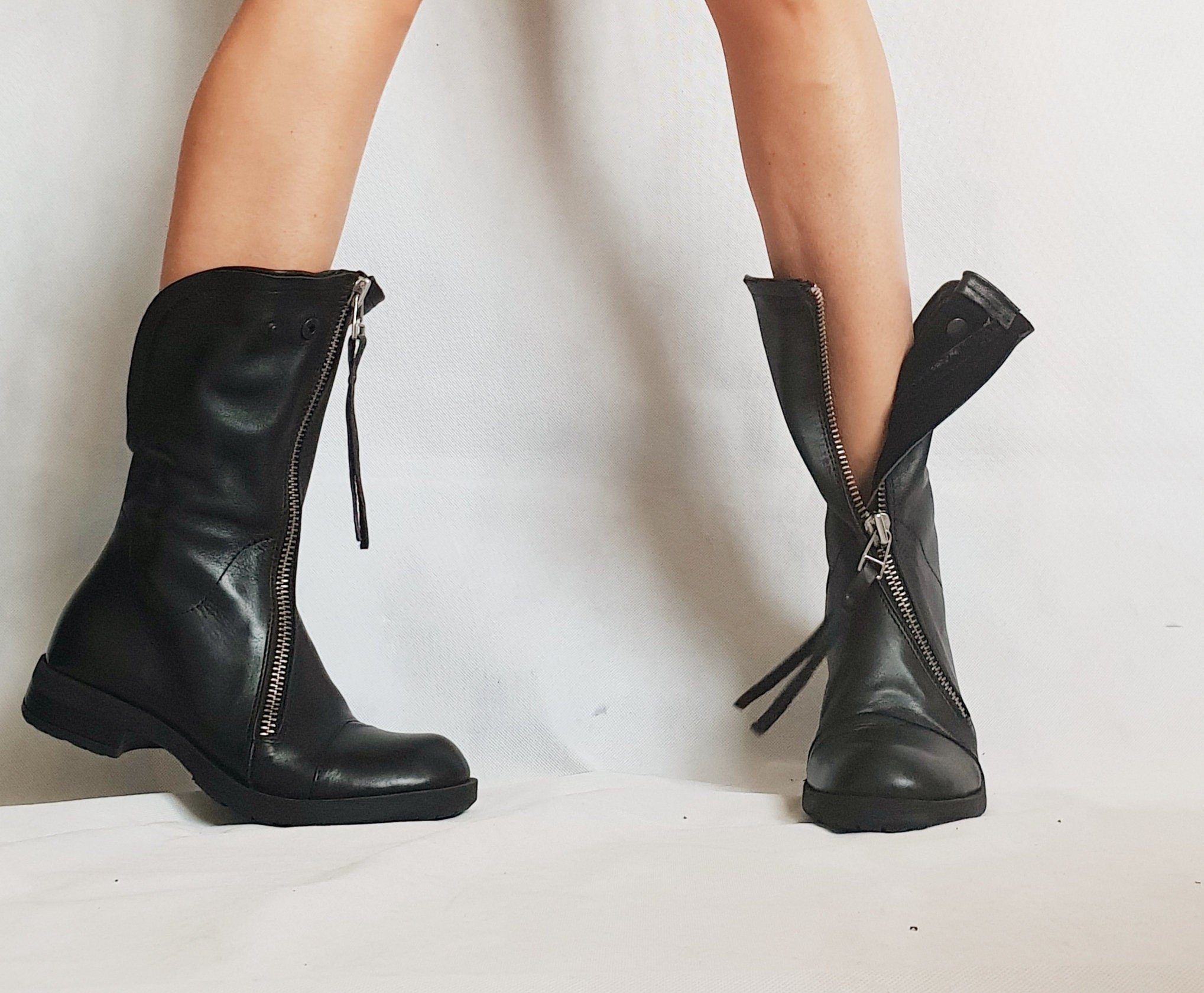 Black Leather Shoes, Gothic Booties, All seasons, Leather Ankle Boots, Flat Shoes, Steampunk Boots, Grunge Shoes, Comfortable Shoes