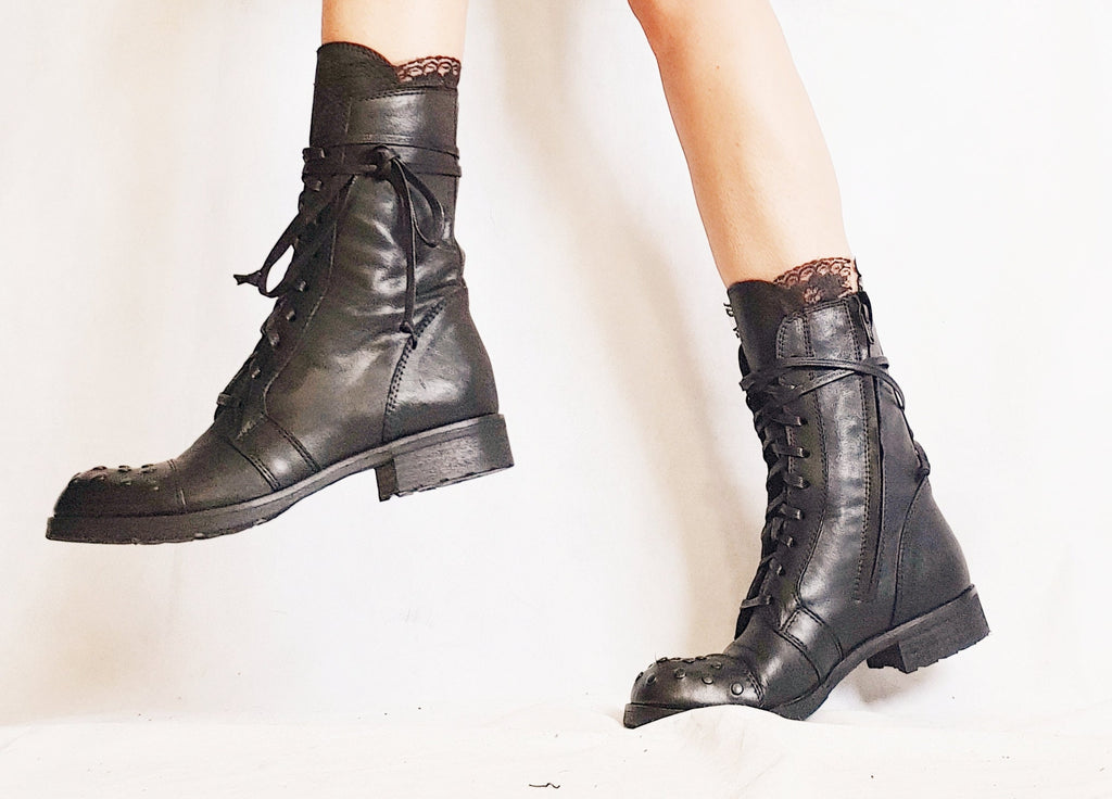 Rocker Boots, Women Black Boots, Leather Boots, Platform Boots, High Ankle Boots, Gothic Boots, Steampunk Boots, Grunge Boots