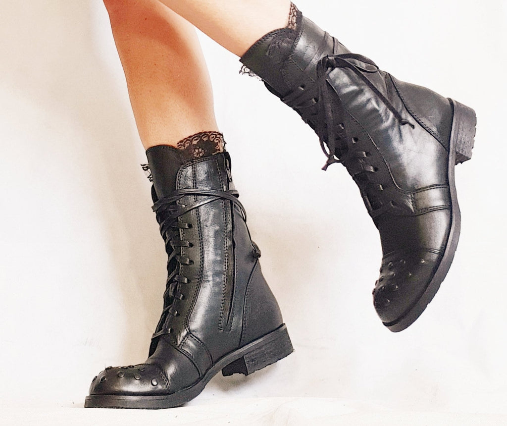 Rocker Boots, Women Black Boots, Leather Boots, Platform Boots, High Ankle Boots, Gothic Boots, Steampunk Boots, Grunge Boots