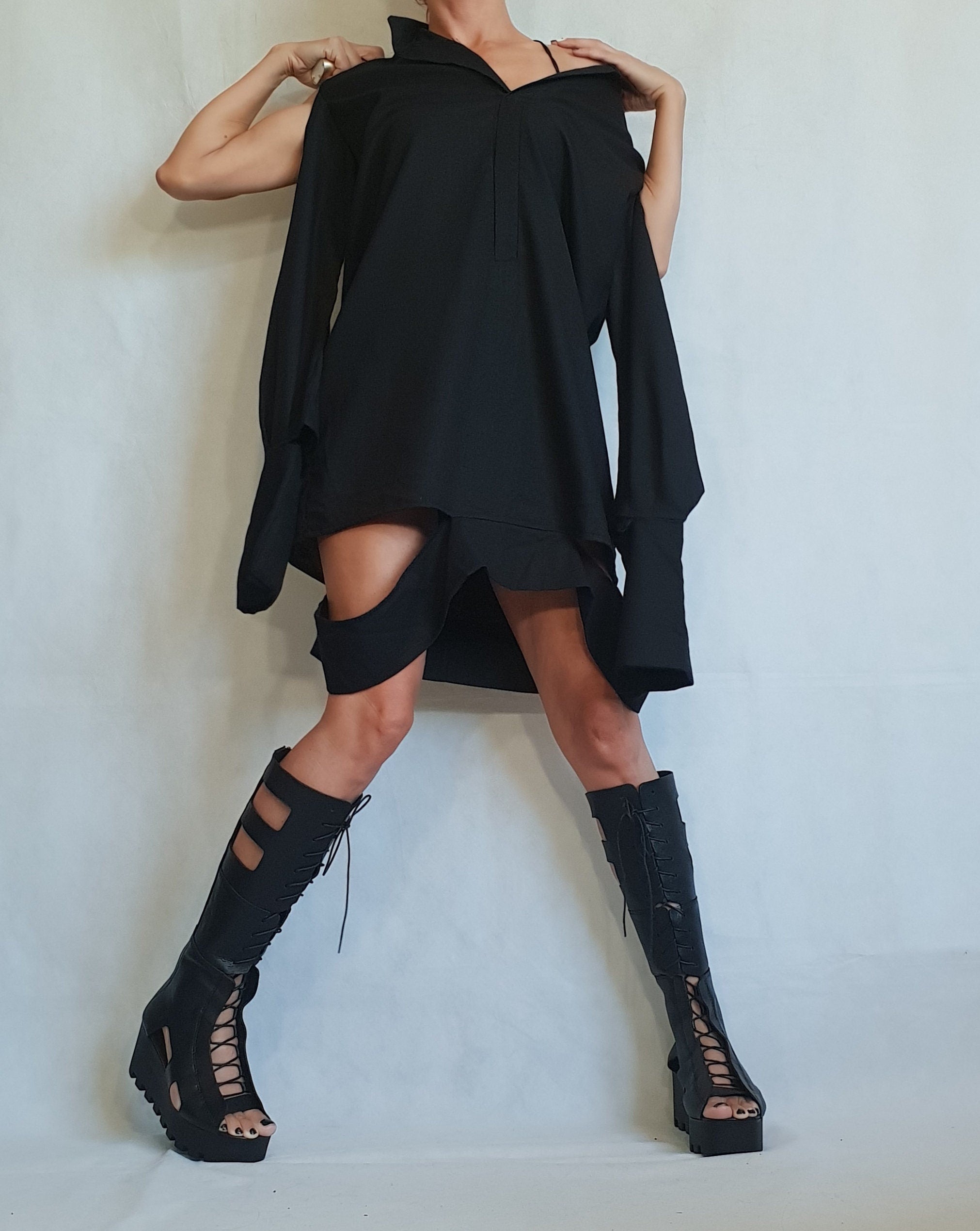 Asymmetric Linen Dress, Avant Garde Tunic, Loose Tunic, Linen Clothing, Gothic Tunic, Steampunk Tunic, Oversize Tunic, Black Tunic Top