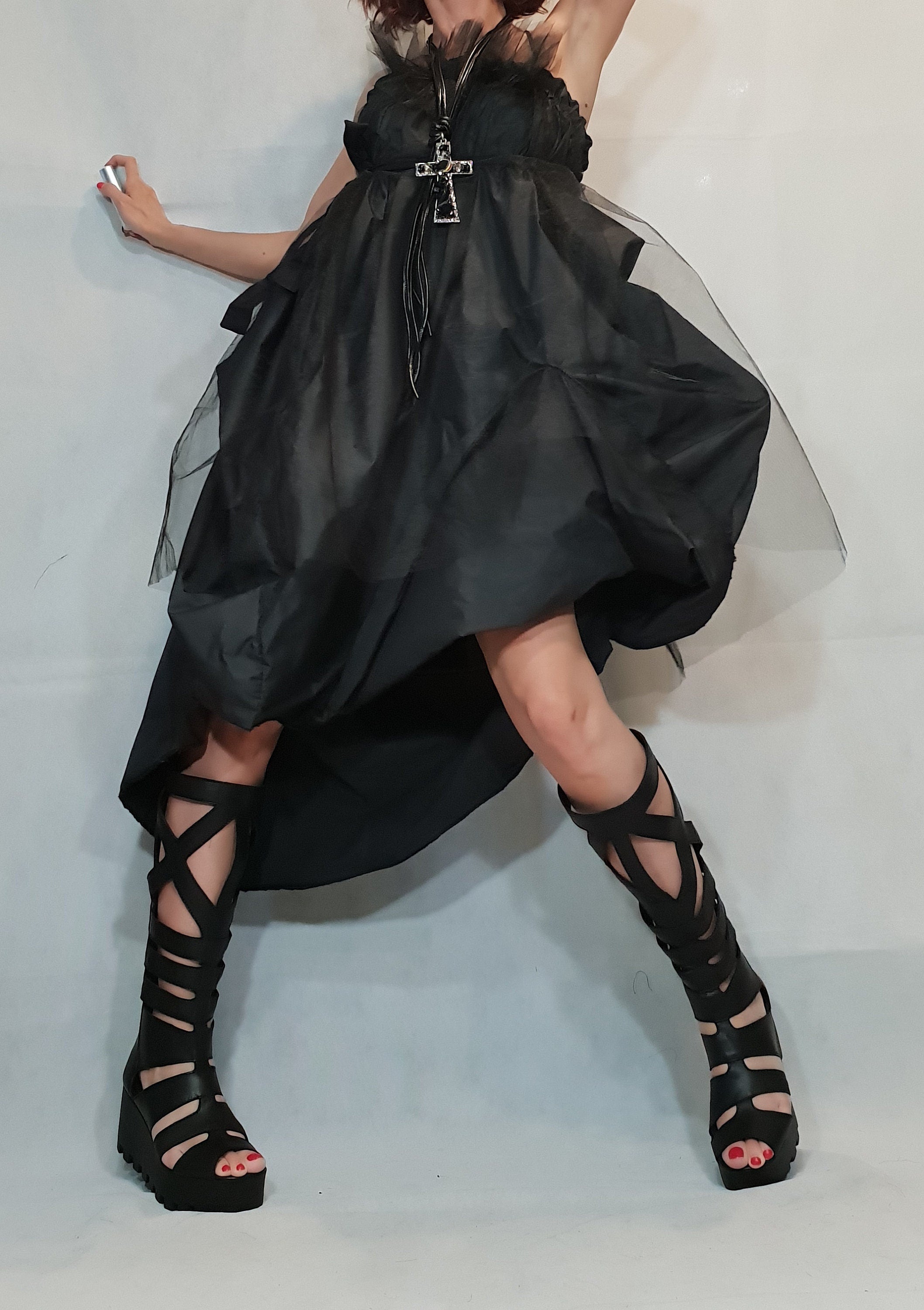 Asymmetric Military Skirt Dress, Tulle Cocktail Skirt, Gothic Skirt, Steampunk Skirt, Gothic Skirt, Military Cotton Tulle Skirt