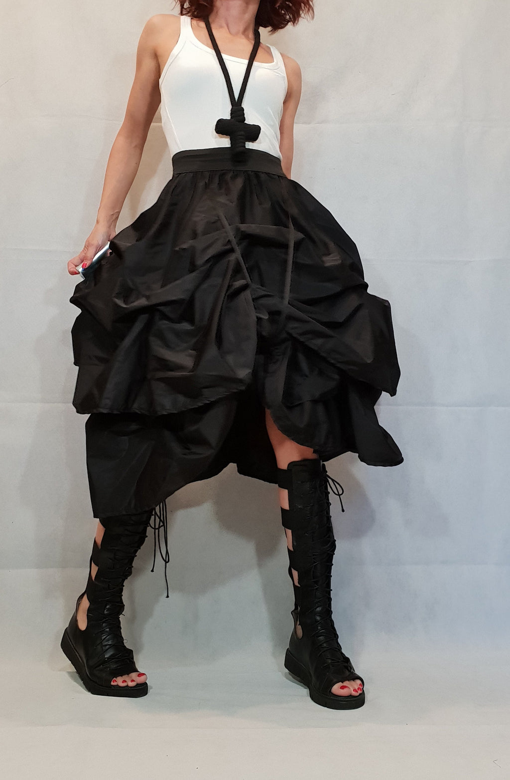 Circle Black Skirt, Extravagant Skirt, Ball Cocktail Skirt, Gothic Skirt, Asymmetric Skirt, Steampunk Skirt, Wedding Skirt, High Waist Skirt
