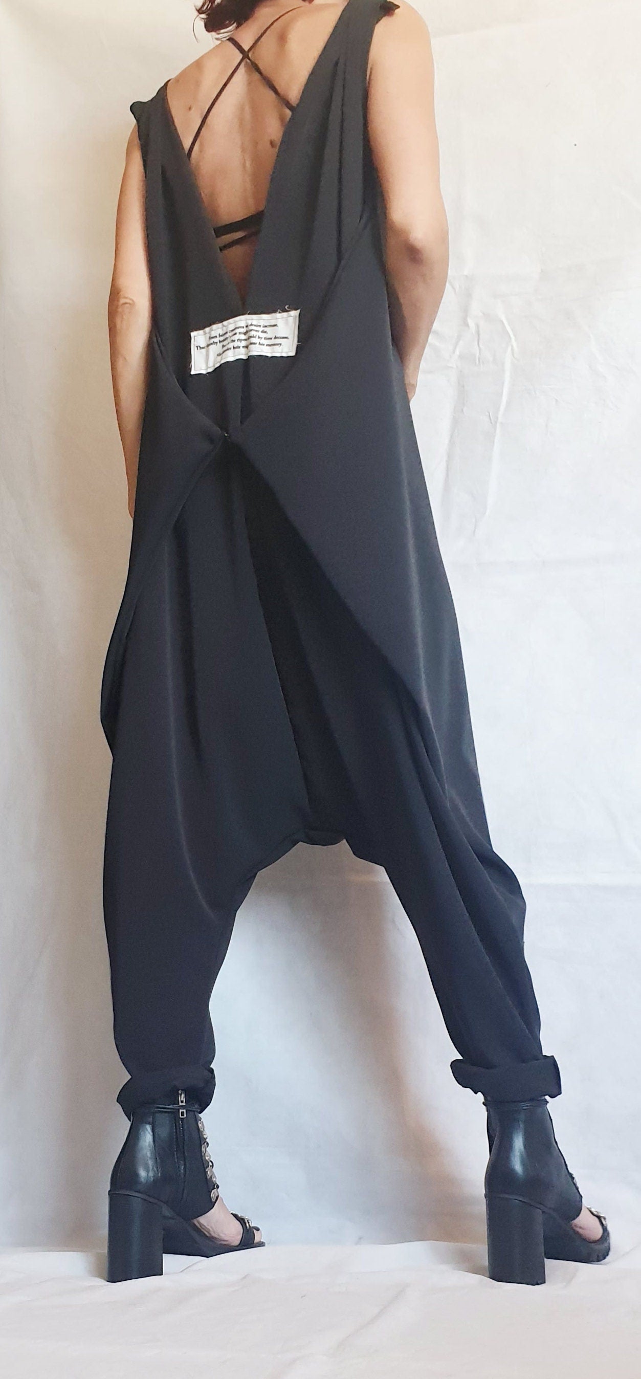 Asymmetric long Jumpsuit/Harem Jumpsuit/Boho Jumpsuit/ Gothic Jumpsuit / Extravagant Wide Leg Overall/Steampunk Jumpsuit/Sleeveless Jumpsuit