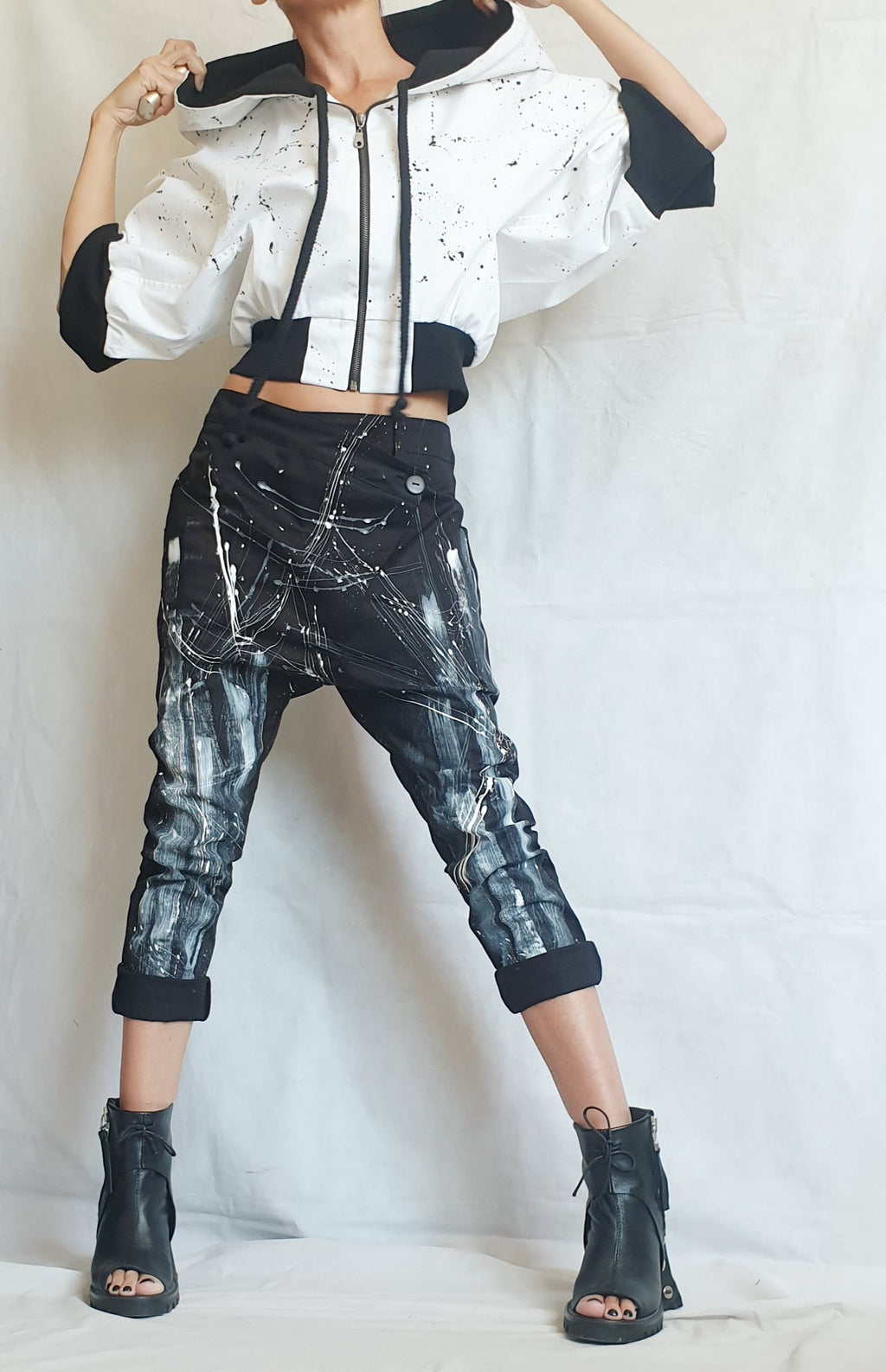 Bomber Jacket, Short Jacket, White Black Jacket, Hooded Winter Jacket, Plus Size Clothing, Urban Clothing, Loose Jacket, Zipper Jacket