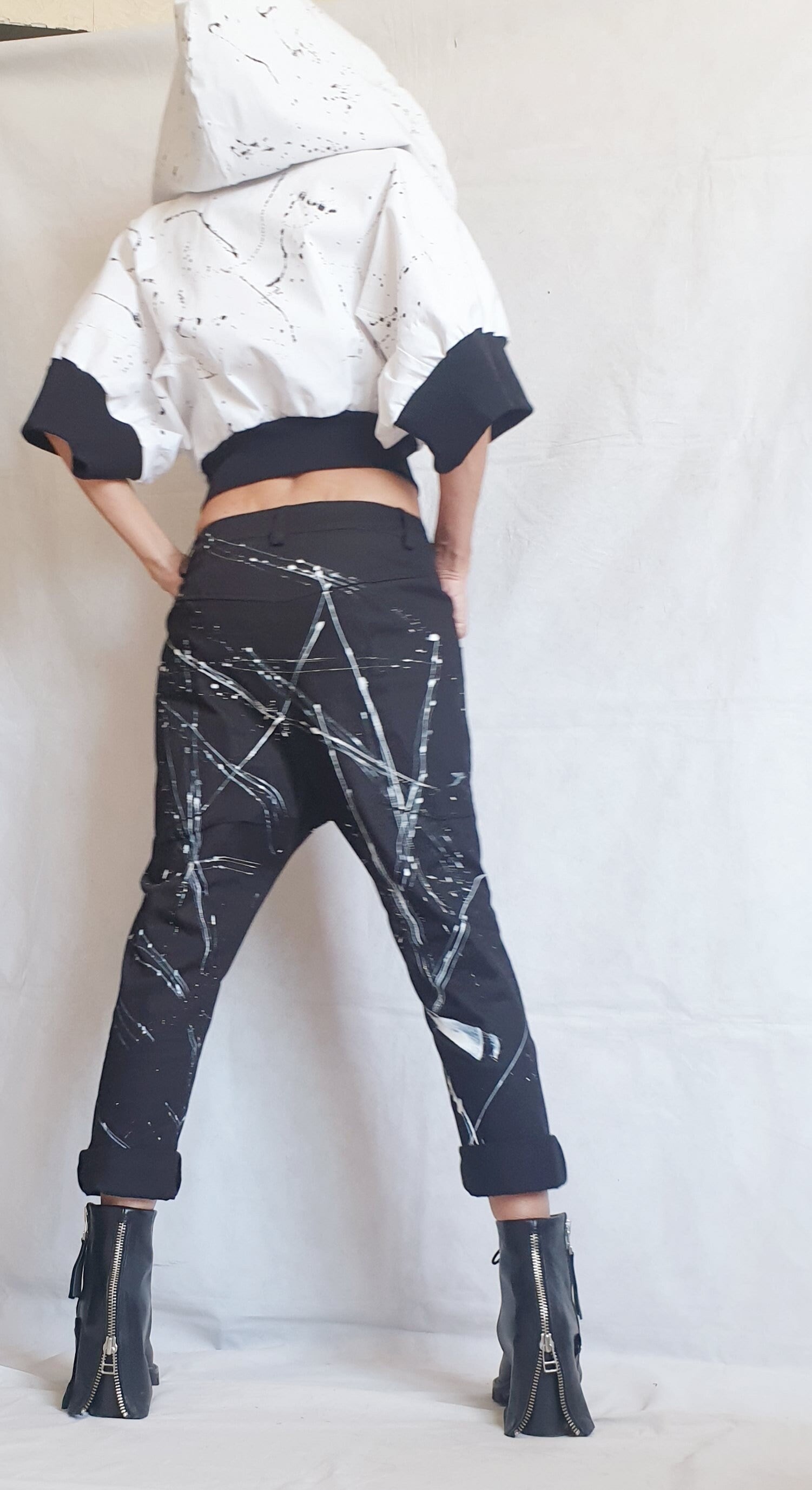 Bomber Jacket, Short Jacket, White Black Jacket, Hooded Winter Jacket, Plus Size Clothing, Urban Clothing, Loose Jacket, Zipper Jacket