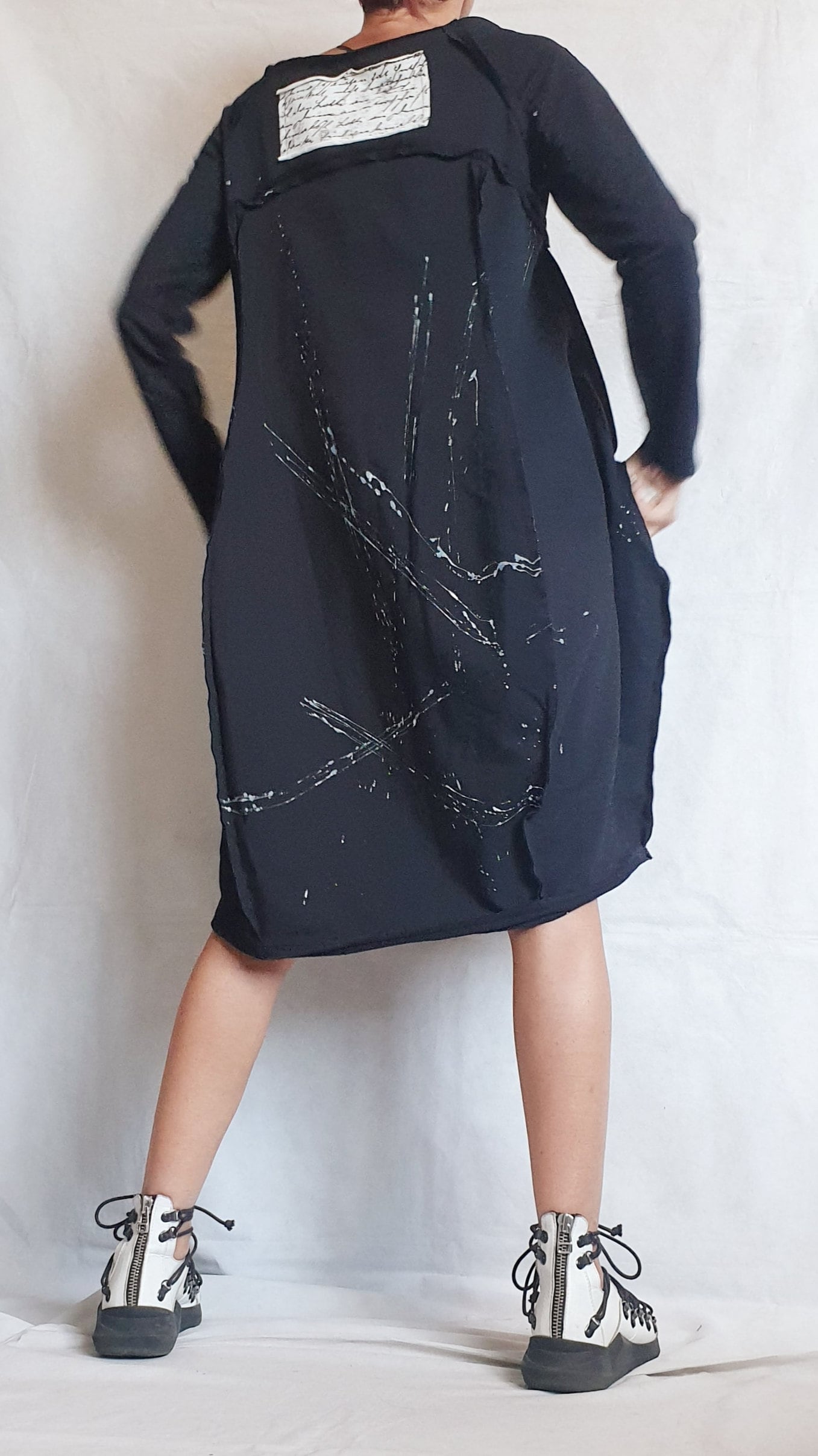 Black Dress, One Shoulder Dress, Tunic Dress, Plus Size Clothing, Blouson Dress, Asymmetric Dress, Long Sleeve Dress, Knee Length Dress