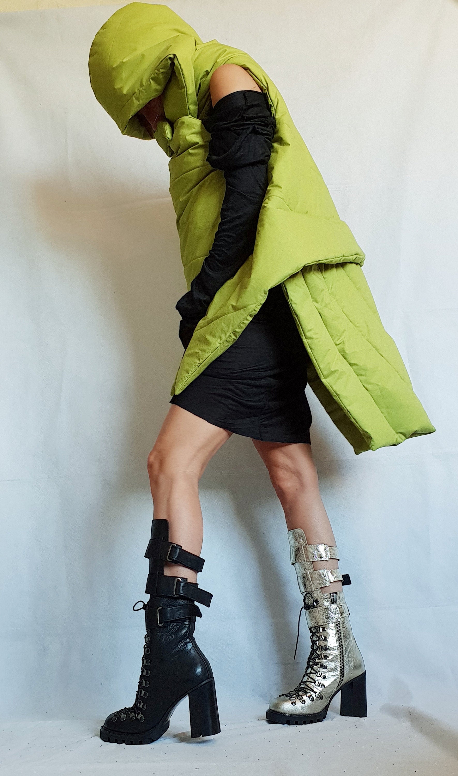 Green Jacket, Winter Jacket, Hooded Jacket, Plus Size Clothing, Sleeveless Jacket, Extravagant Jacket, Avant Garde Jacket, Vest Jacket