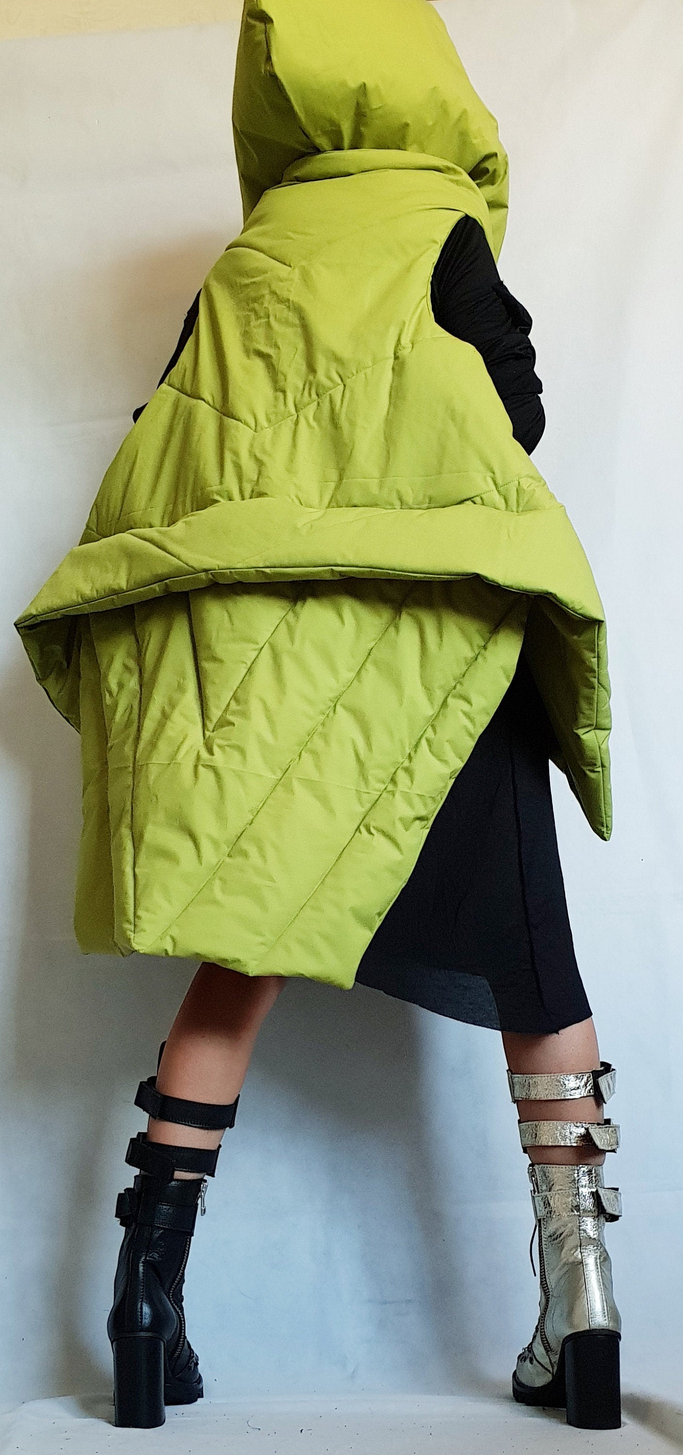 Green Jacket, Winter Jacket, Hooded Jacket, Plus Size Clothing, Sleeveless Jacket, Extravagant Jacket, Avant Garde Jacket, Vest Jacket