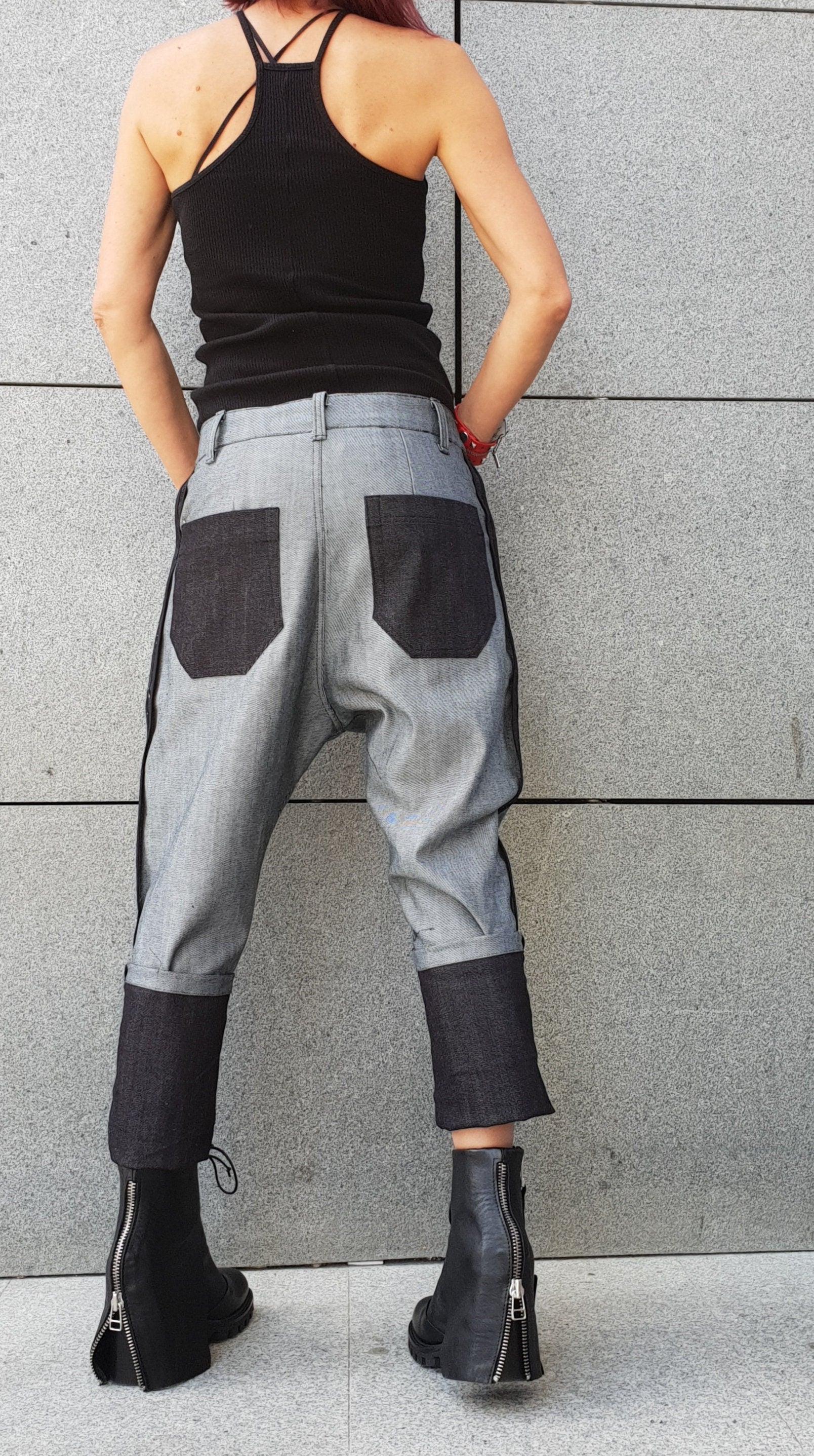 Denim Pants, Harem Pants, Women Jeans, Urban Clothing, Drop Crotch Pants, Avant Garde Clothing, Grunge Pants, Urban Pants, Loose Pants