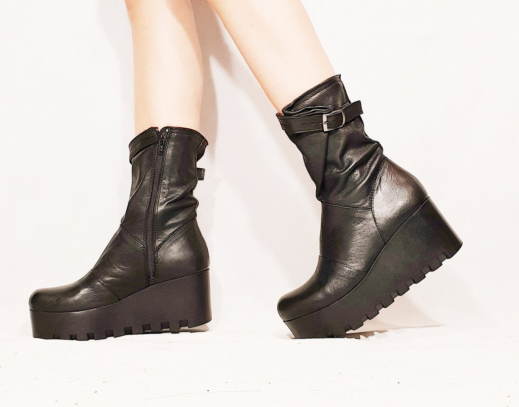 Black Leather Shoes, Platform All seasons, Gothic Booties, Leather Ankle Boots, Steampunk Shoes, Platform Booties, Extravagant Shoes,Grunge