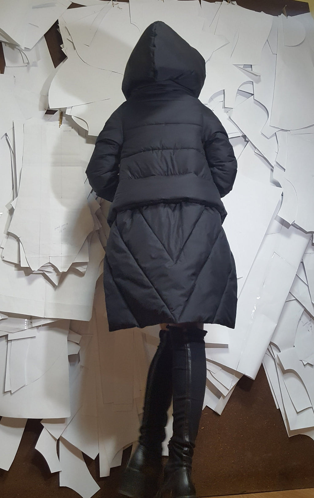 Winter Asymmetric Jacket, Avant Garde Clothing, Extravagant Black Jacket, Hooded Jacket, Puffer Jacket, Steampunk Jacket, Plus Size