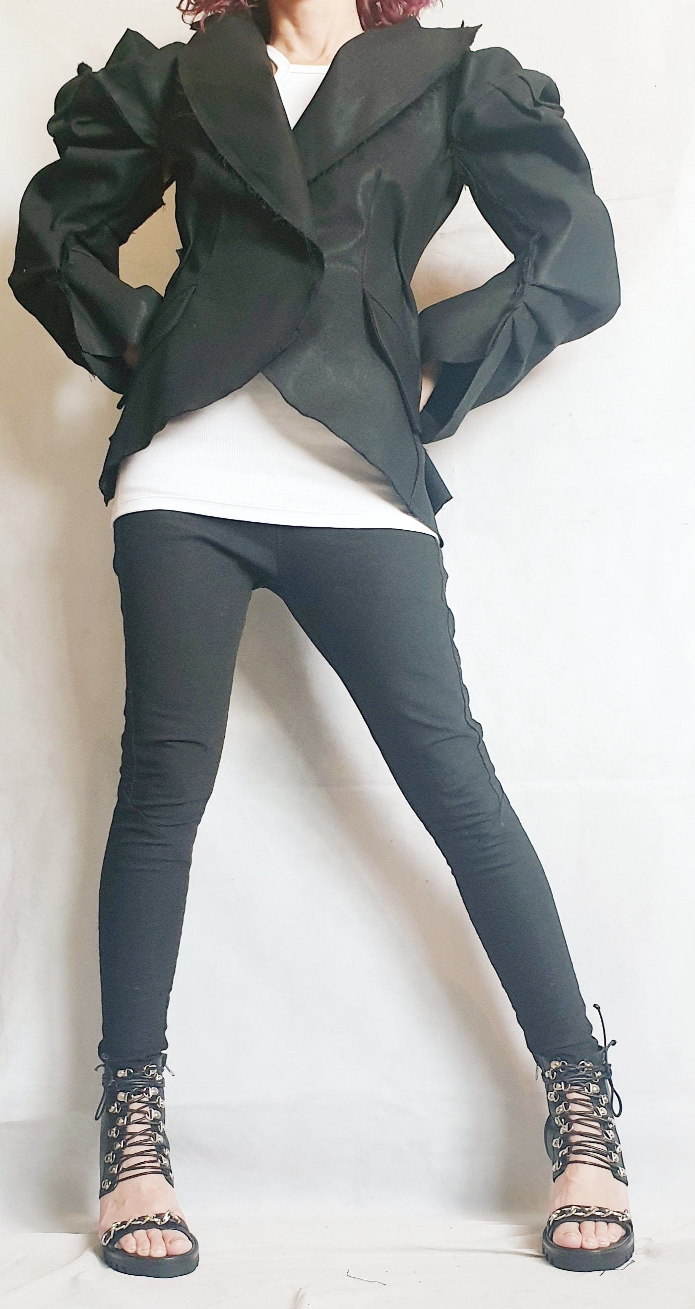 Avant Garde Blazer, Black Jacket, Suit Jacket, Deconstructed Blazer, Futuristic Clothing, Fitted Jacket, Steampunk Jacket, Women Blazer