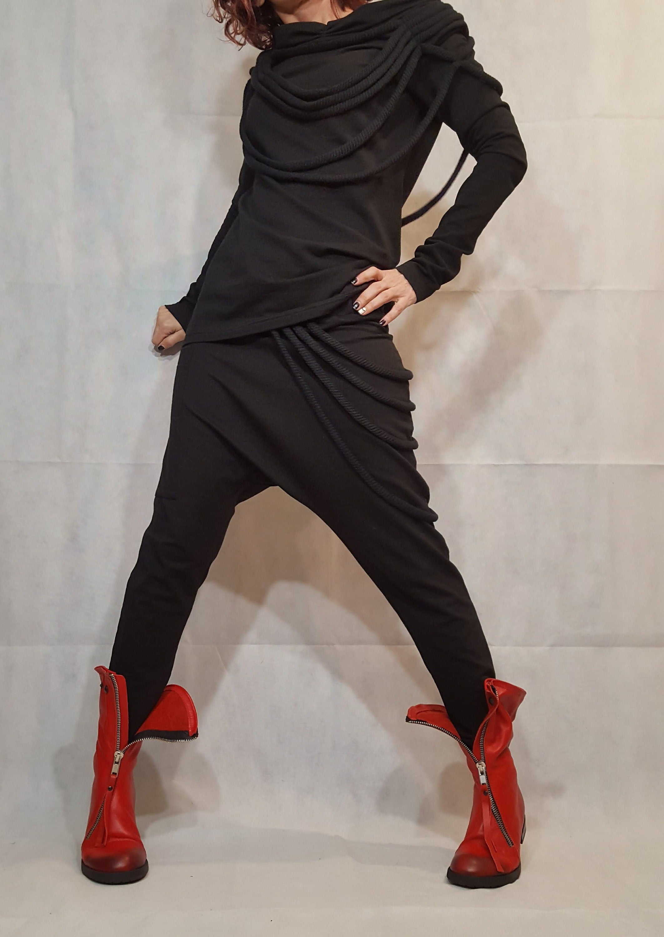 Everyday Women Tracksuit, Women Casual Cotton Set, Two Piece Set, Street Fashion Outfit, Harem Pants, Extravagant Sport Women Set, Black Set