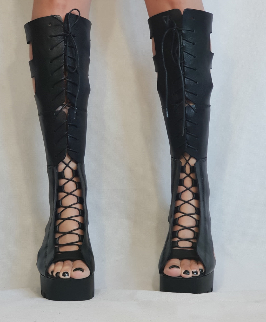 Silver Leather Gladiator Sandals, High Platform Sandals, Women Platform Boots, Gothic Shoes, Leather Wedges