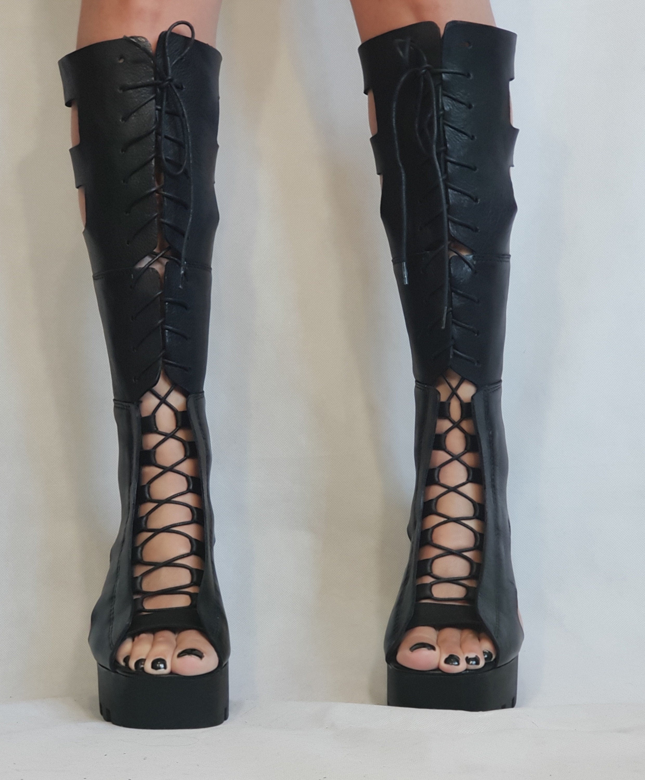 Silver Leather Gladiator Sandals, High Platform Sandals, Women Platform Boots, Gothic Shoes, Leather Wedges